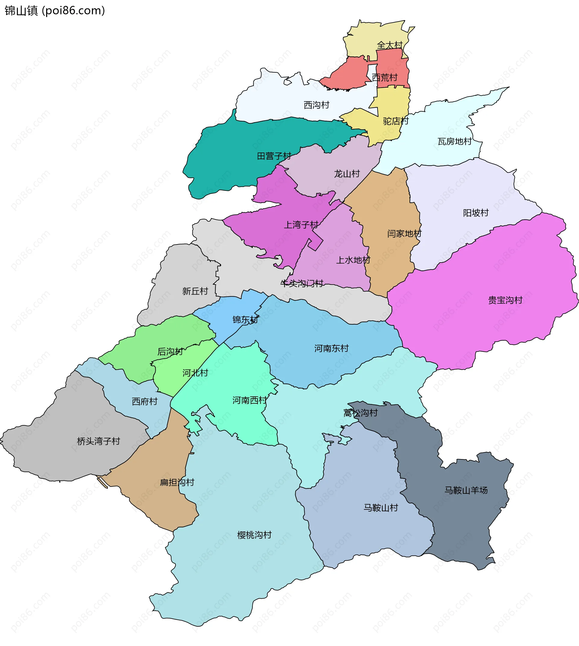 锦山镇边界地图(五级行政区划)