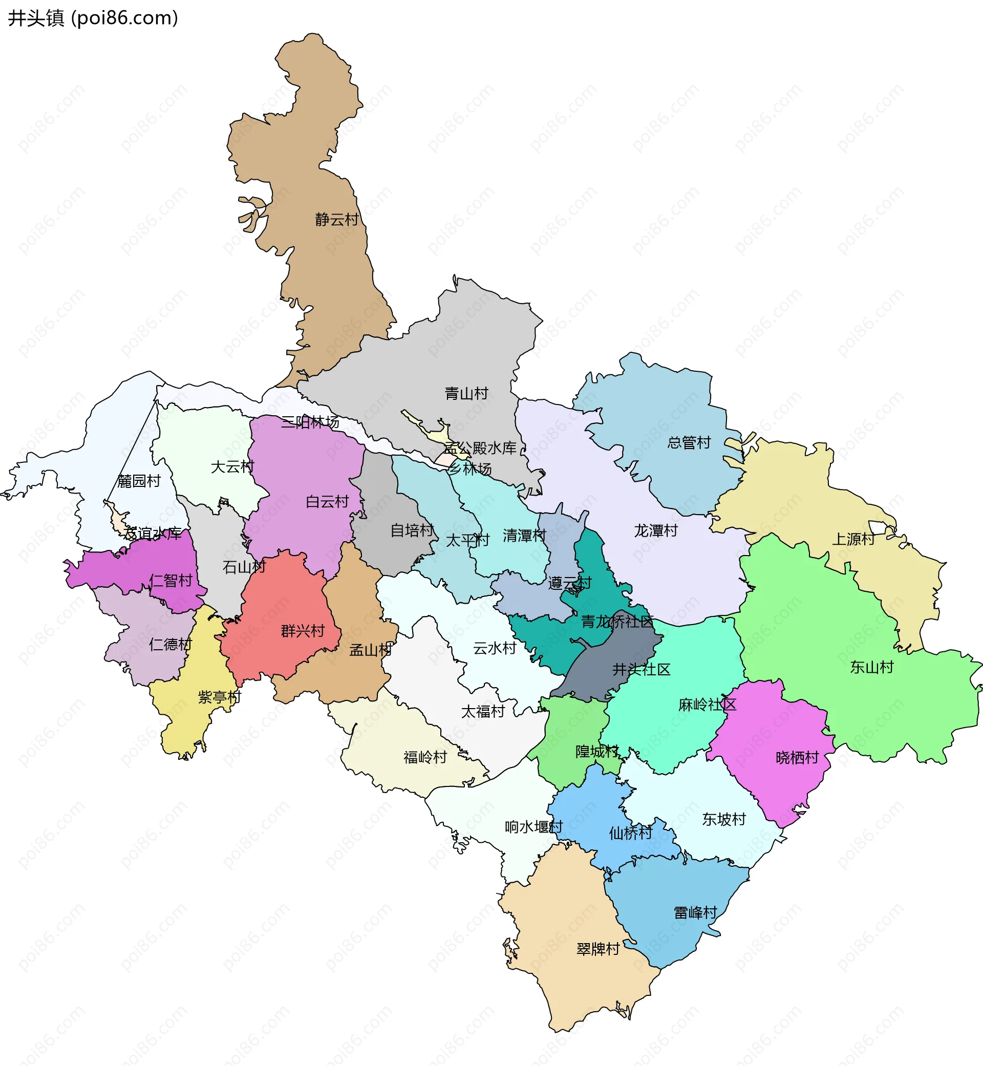 井头镇边界地图(五级行政区划)