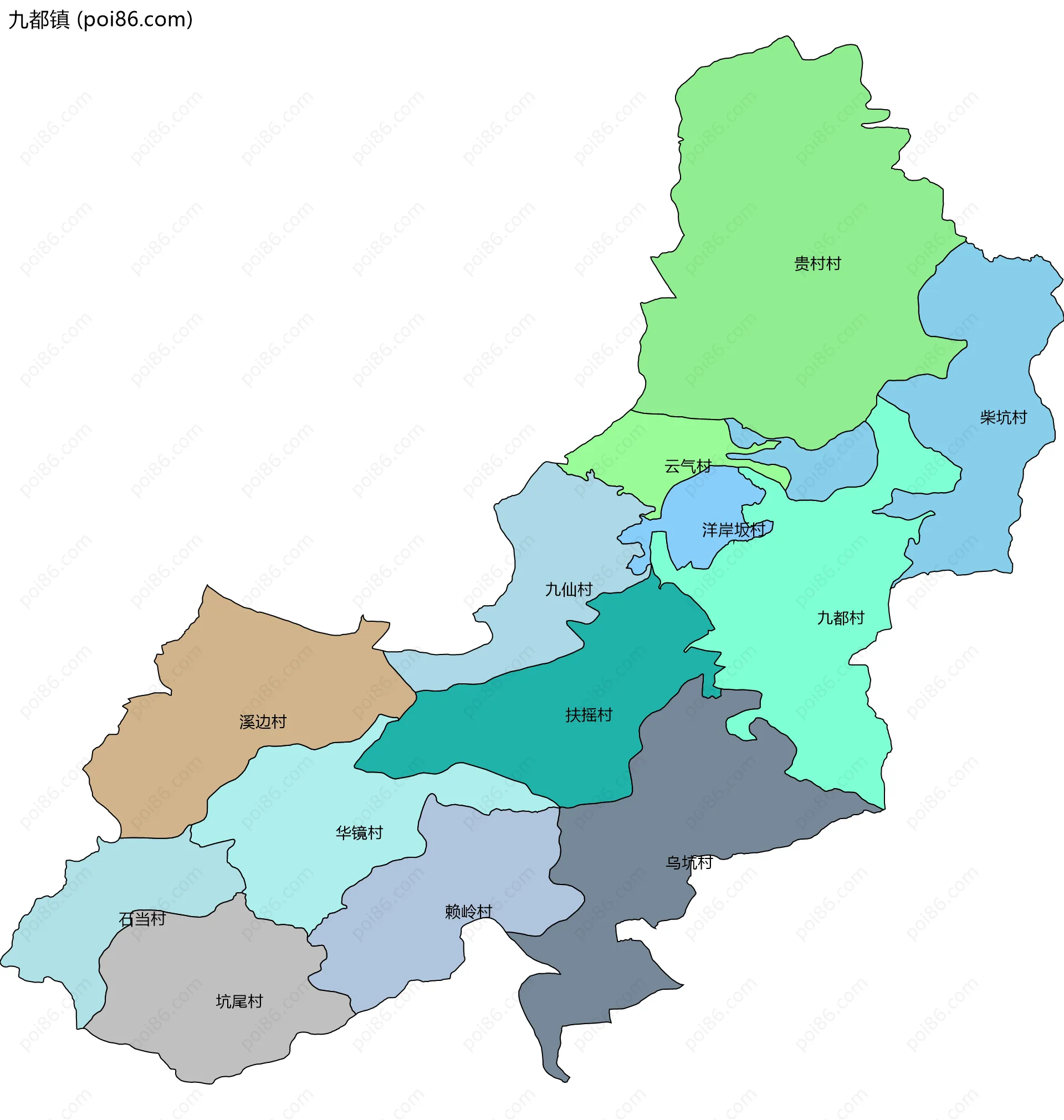 九都镇边界地图(五级行政区划)