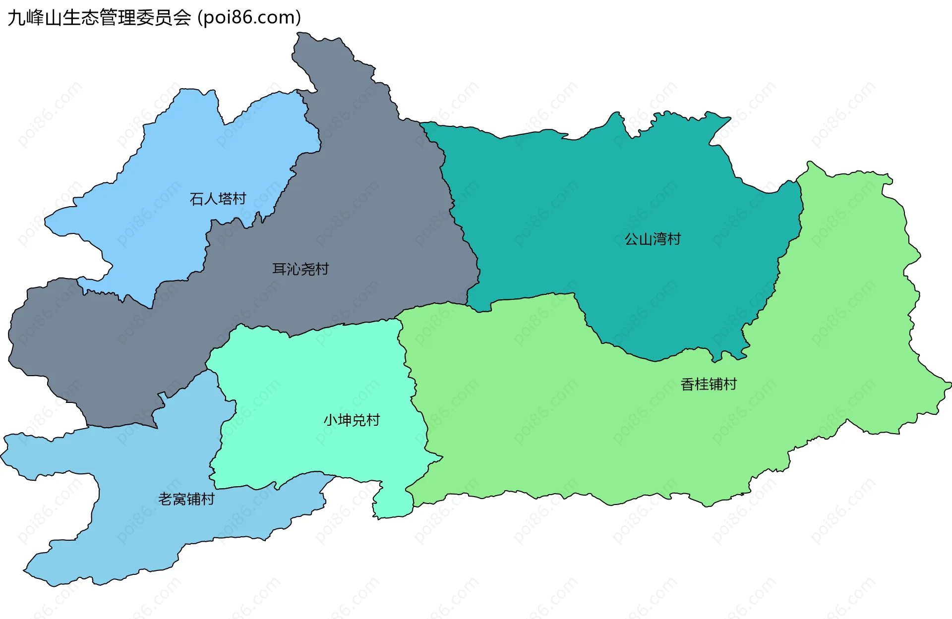 九峰山生态管理委员会边界地图(五级行政区划)