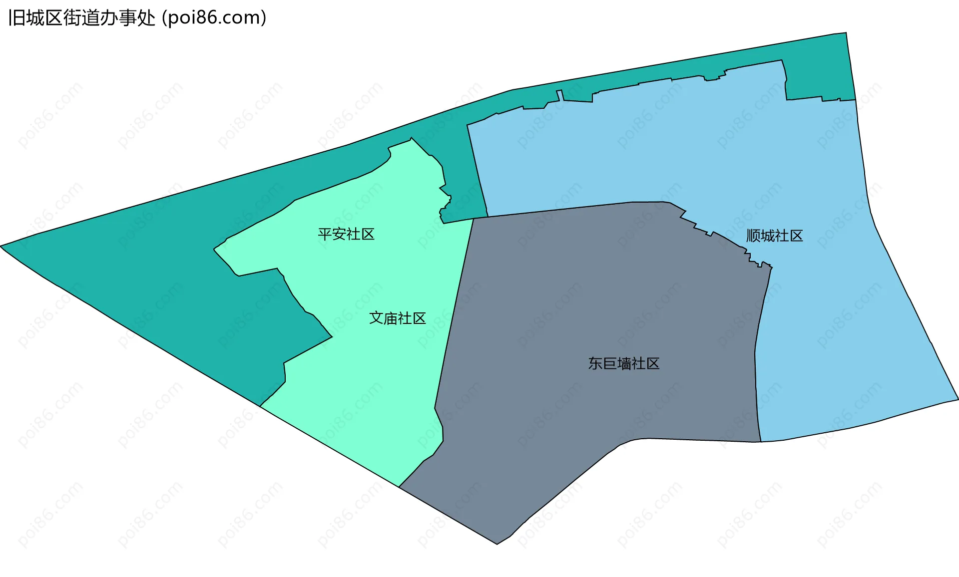 旧城区街道办事处边界地图(五级行政区划)