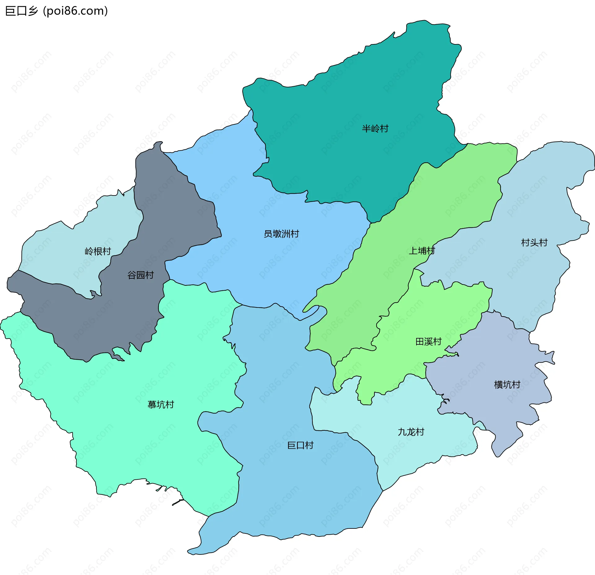 巨口乡边界地图(五级行政区划)