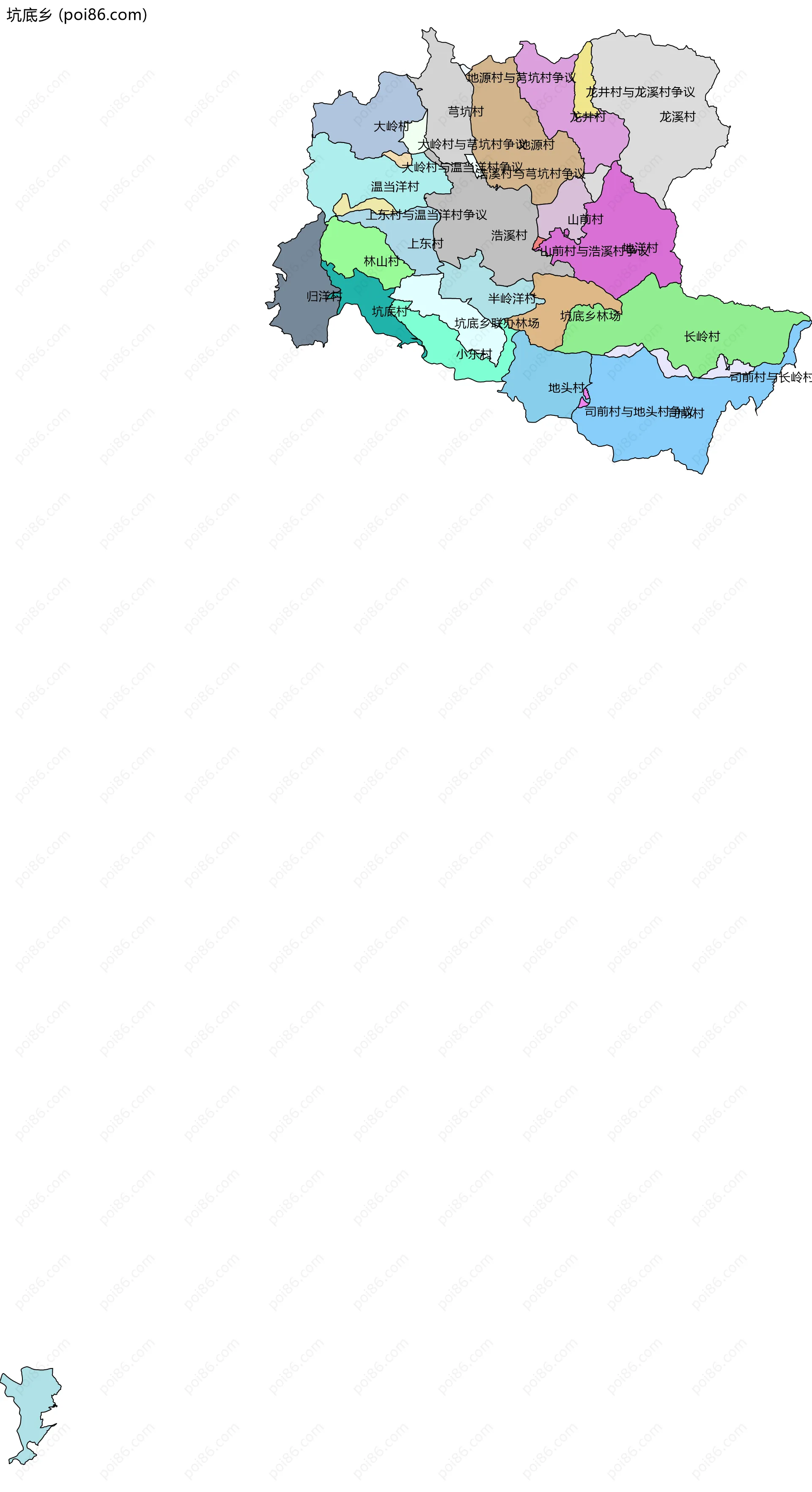 坑底乡边界地图(五级行政区划)