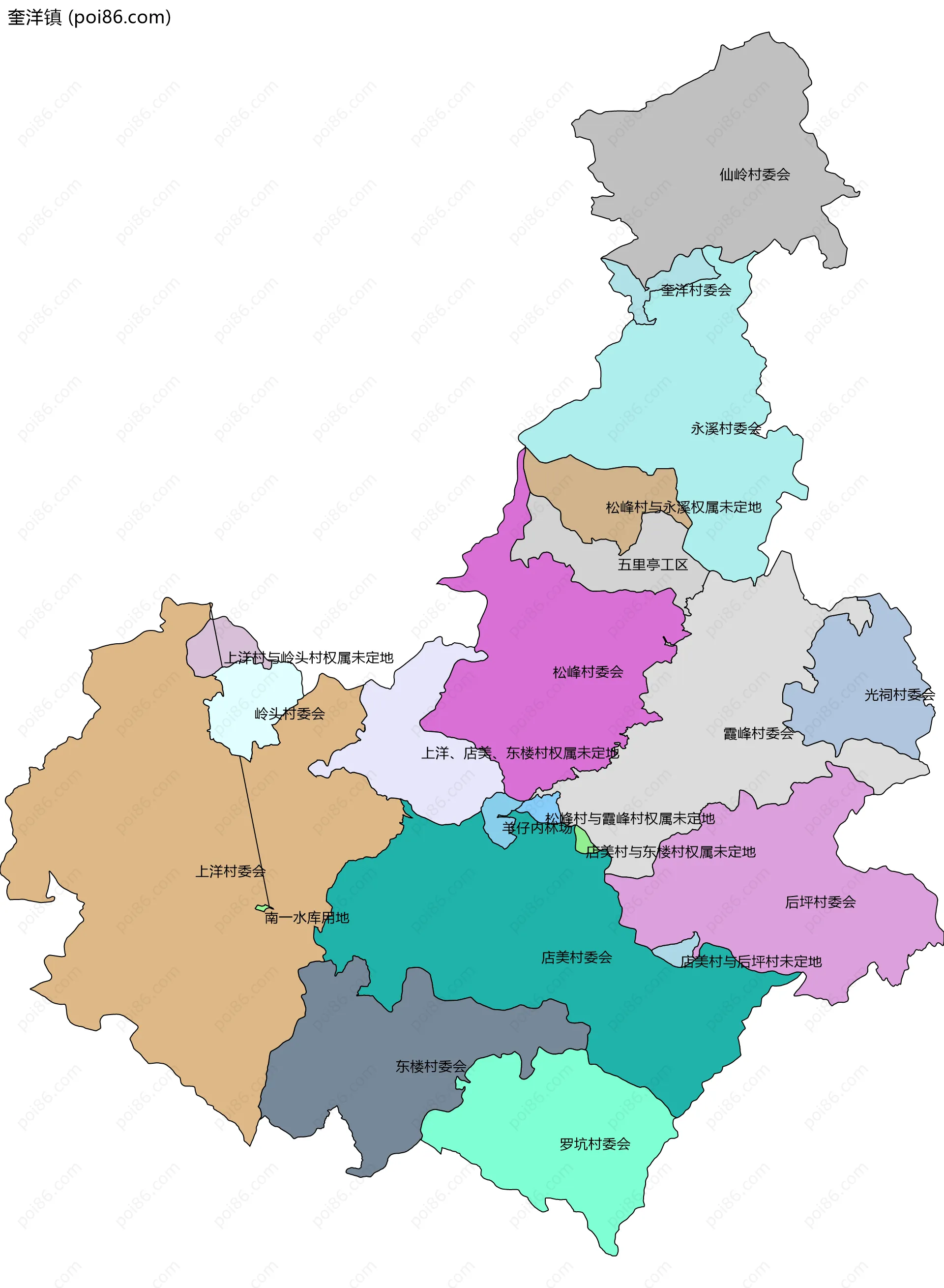 奎洋镇边界地图(五级行政区划)