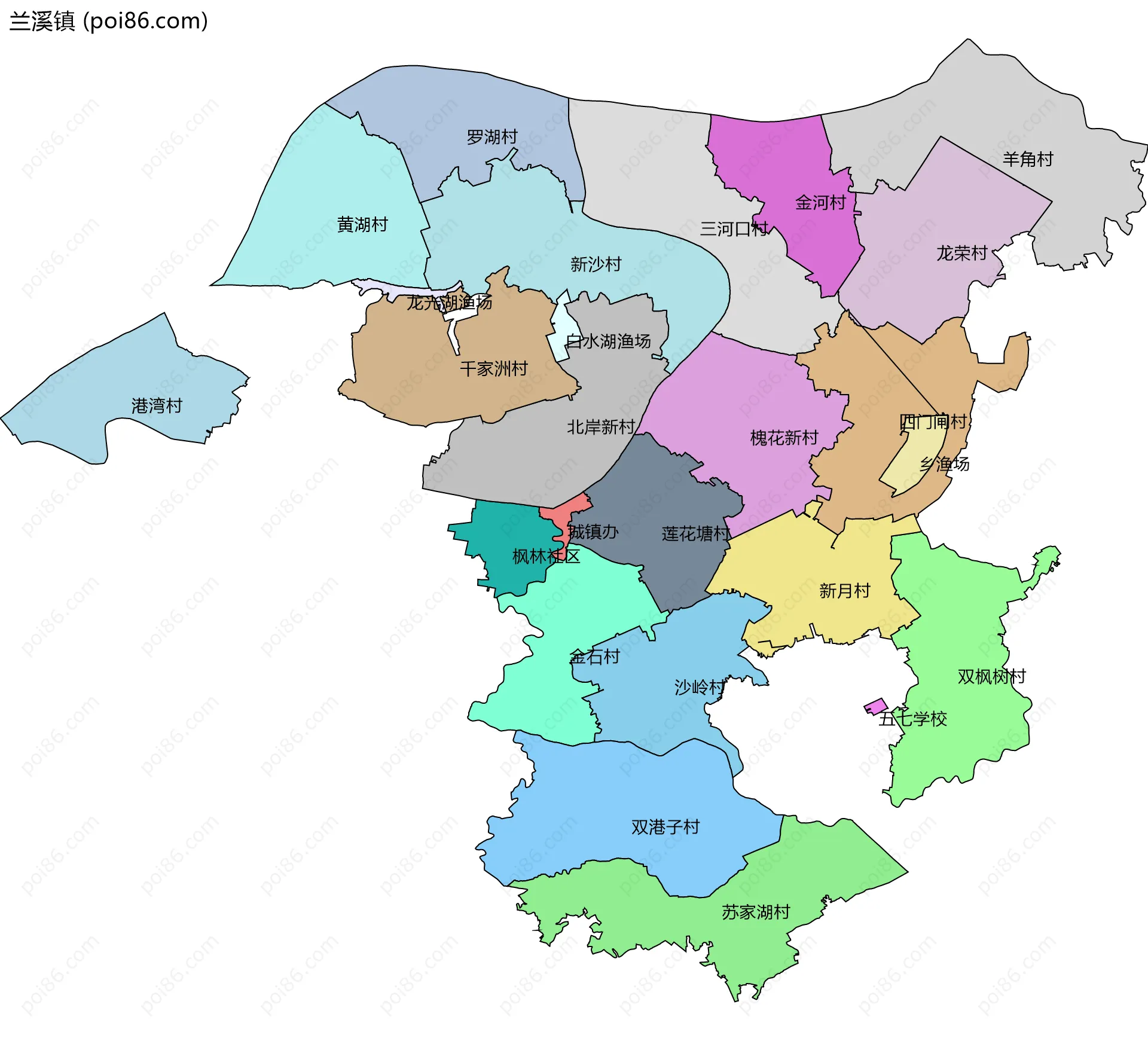 兰溪镇边界地图(五级行政区划)