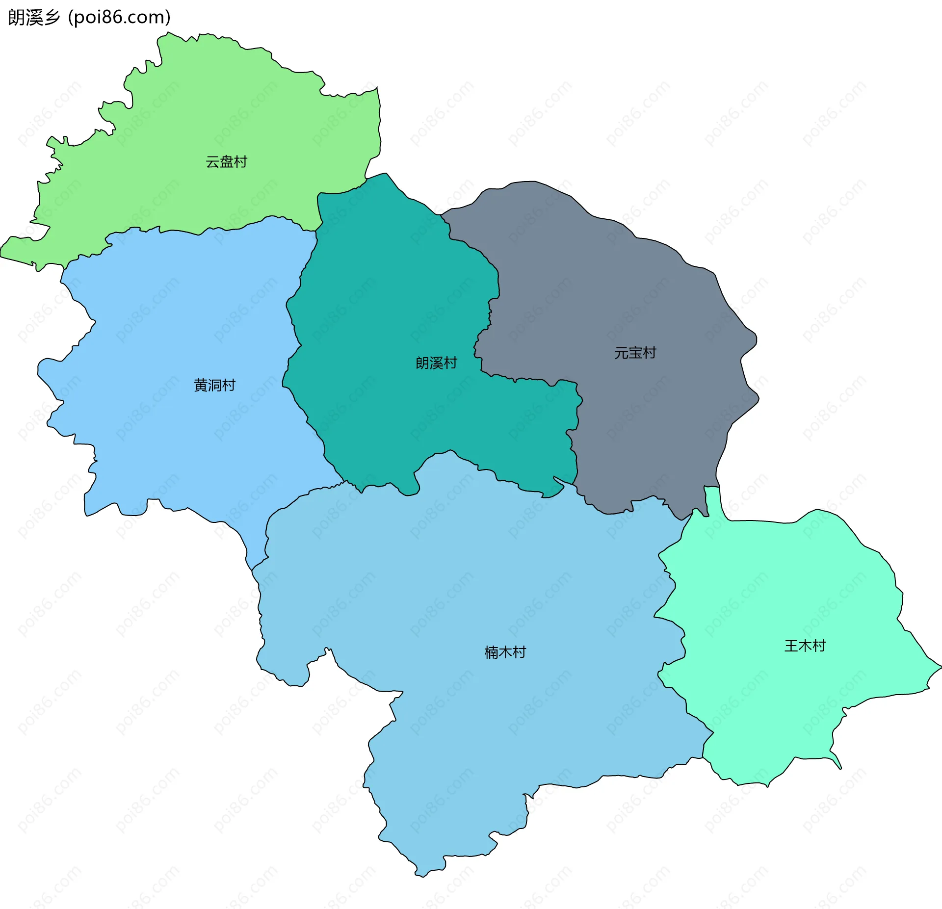 朗溪乡边界地图(五级行政区划)