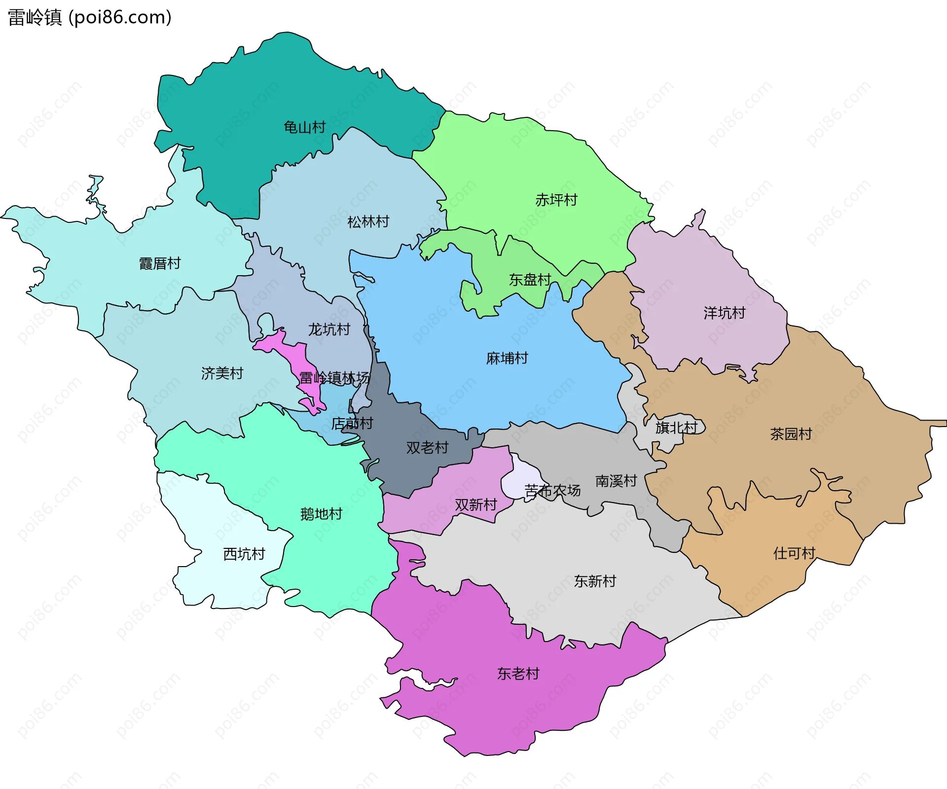 雷岭镇边界地图(五级行政区划)