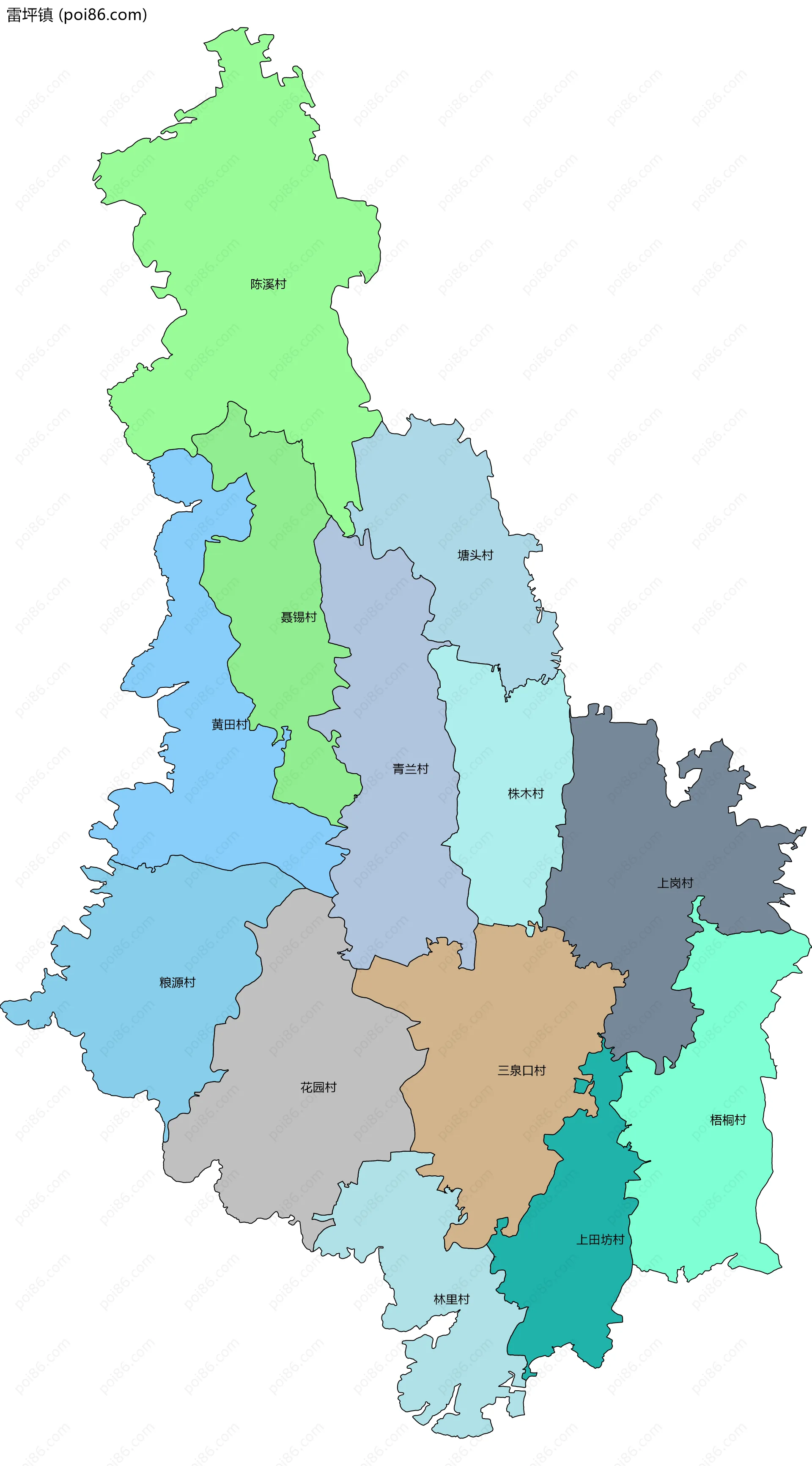 雷坪镇边界地图(五级行政区划)