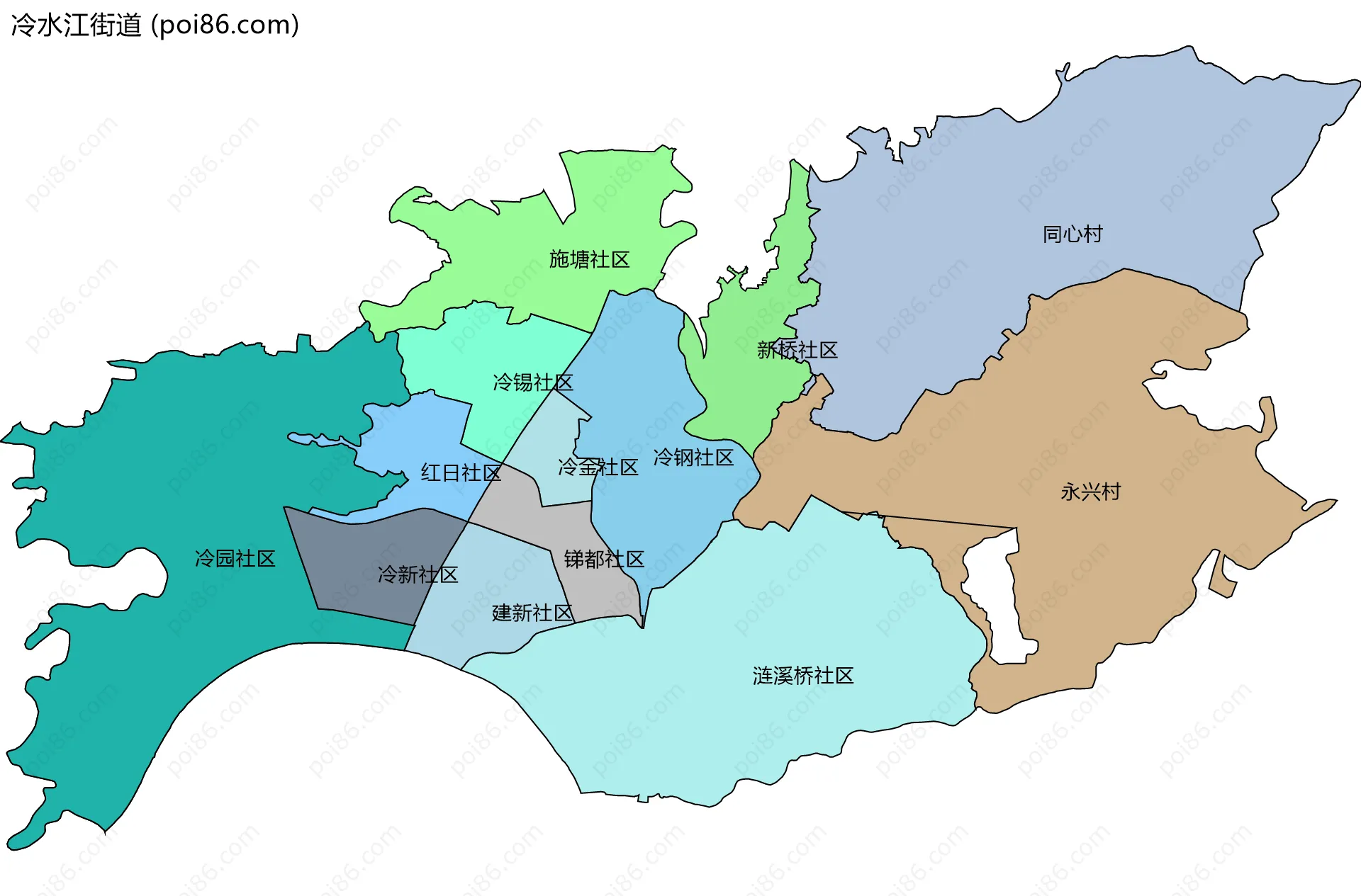 冷水江街道边界地图(五级行政区划)