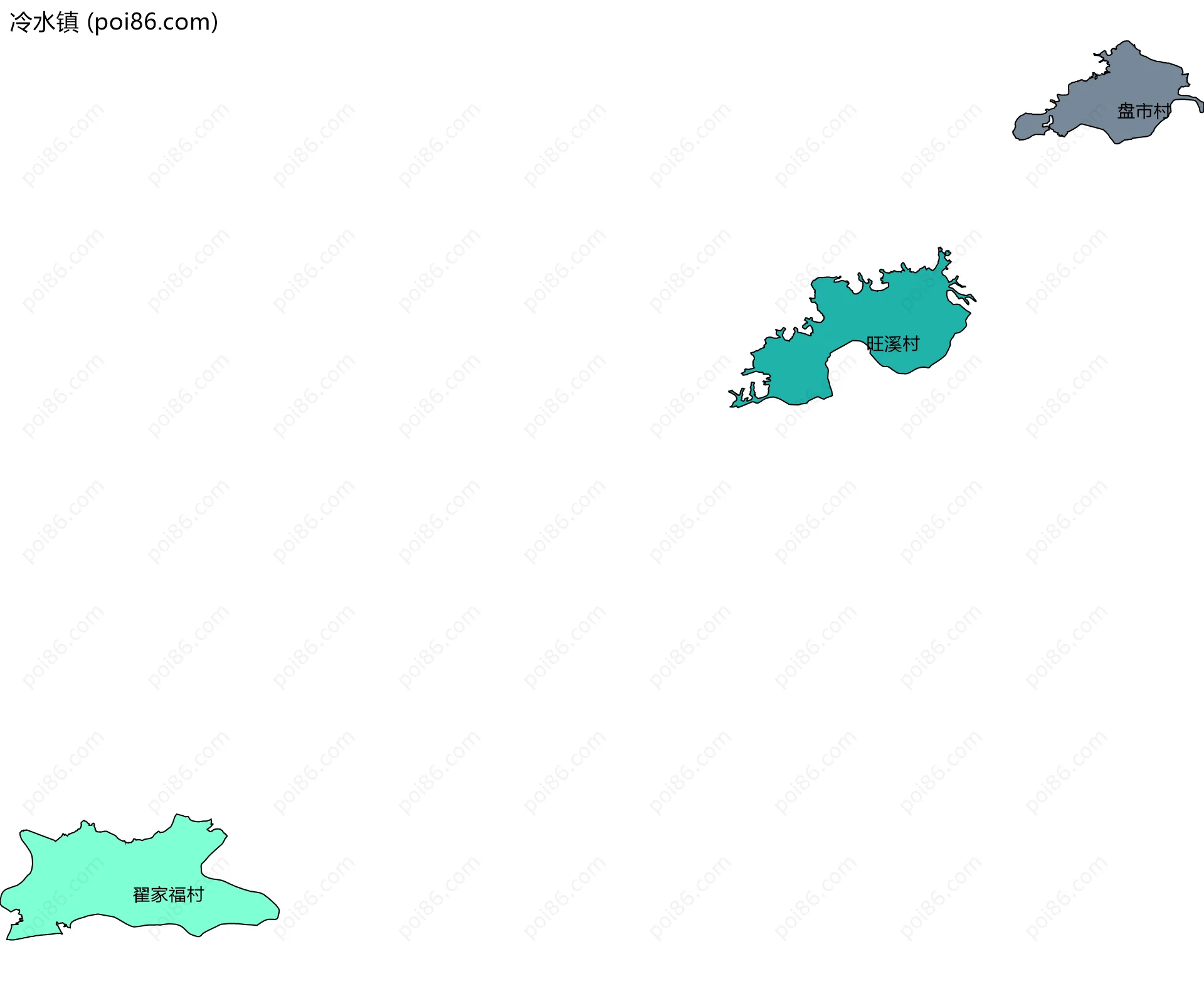 冷水镇边界地图(五级行政区划)