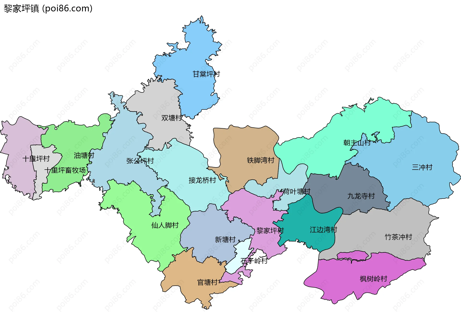 黎家坪镇边界地图(五级行政区划)