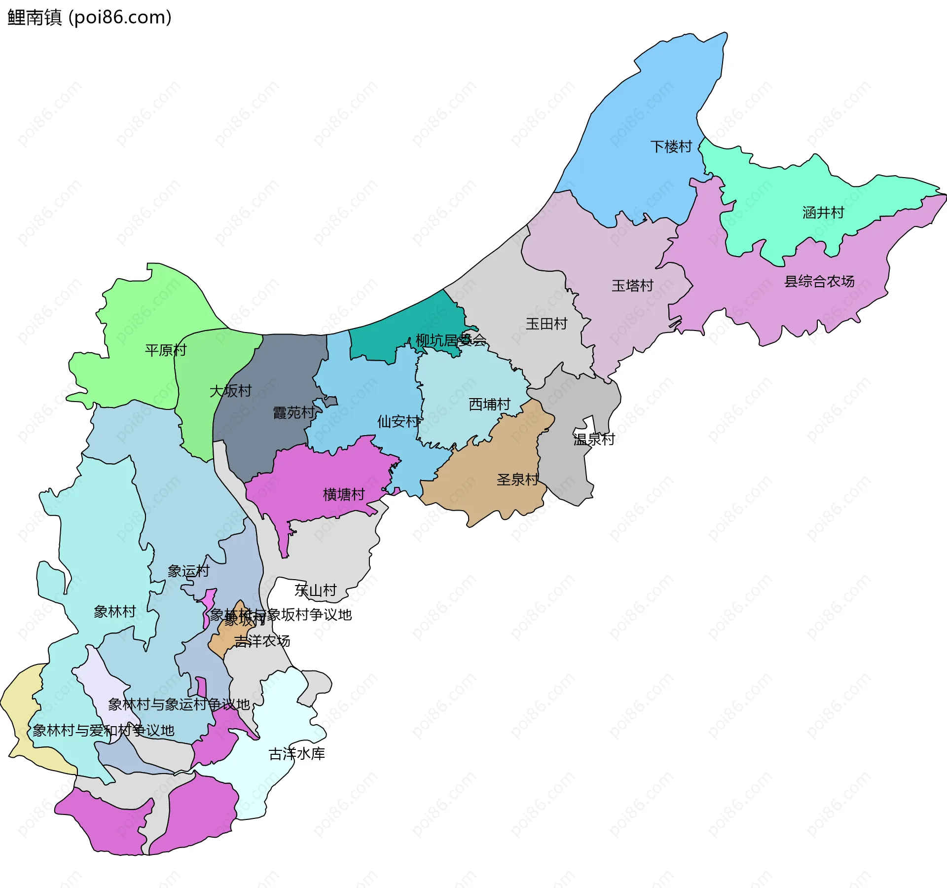 鲤南镇边界地图(五级行政区划)
