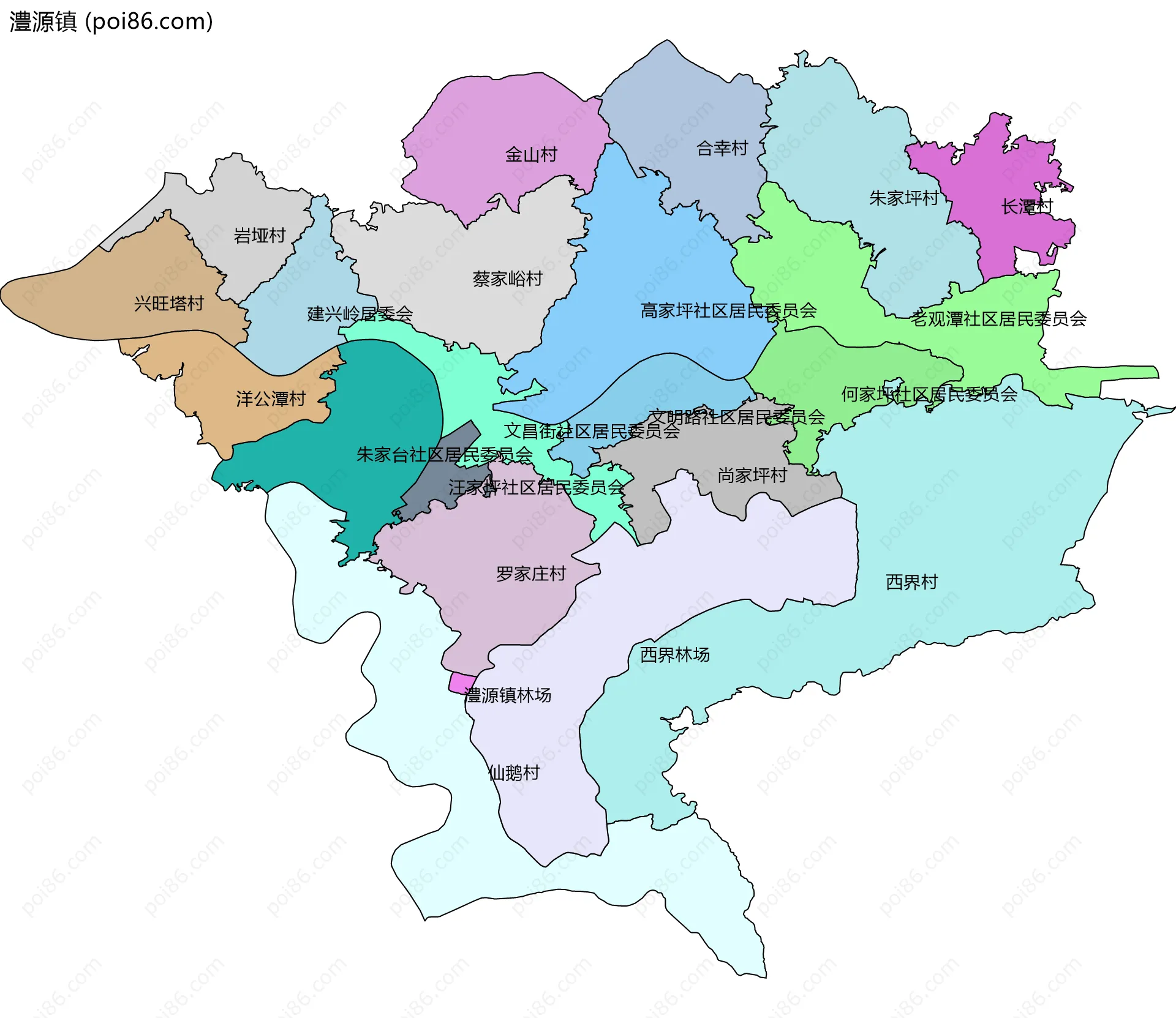 澧源镇边界地图(五级行政区划)