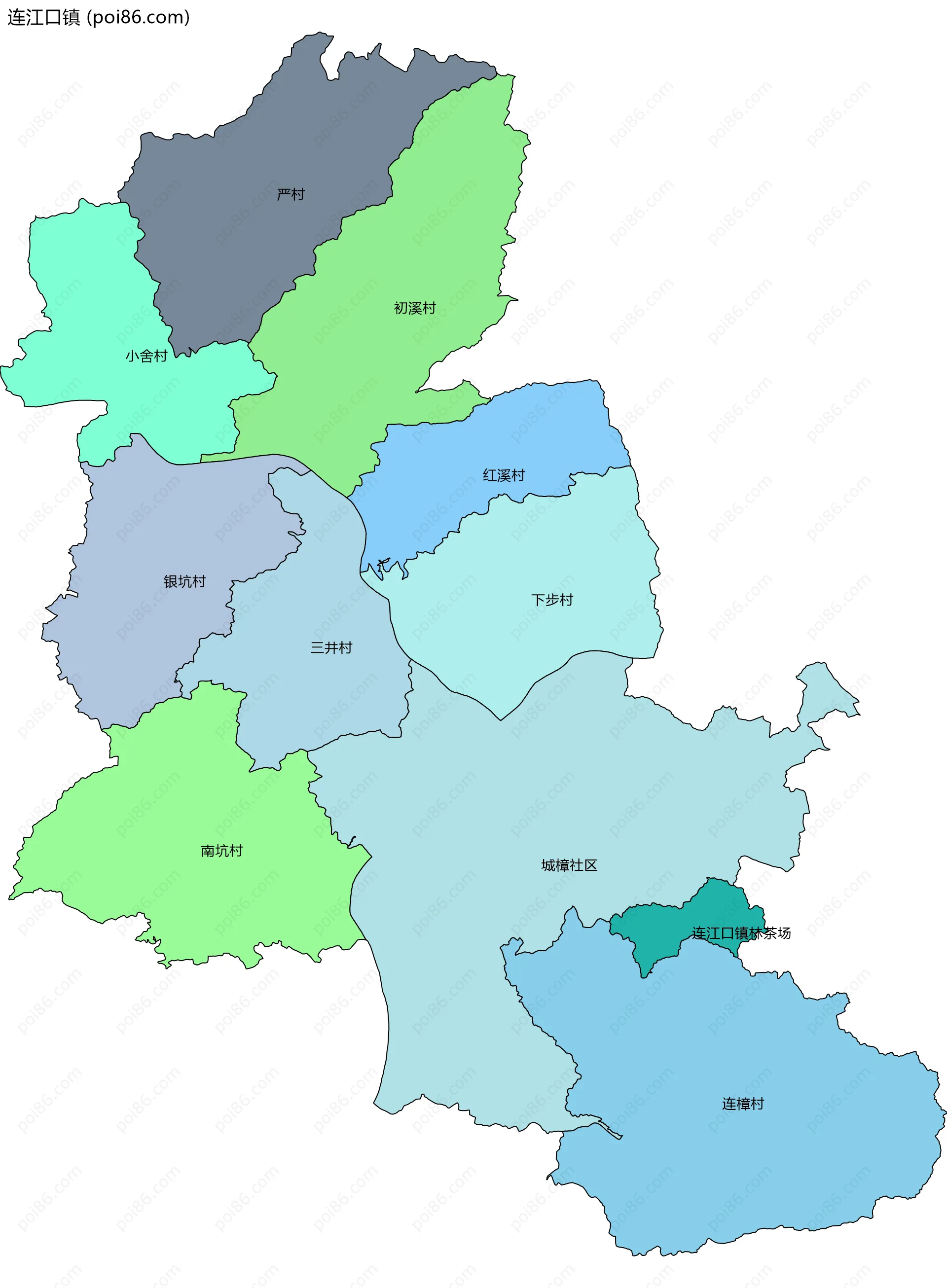 连江口镇边界地图(五级行政区划)