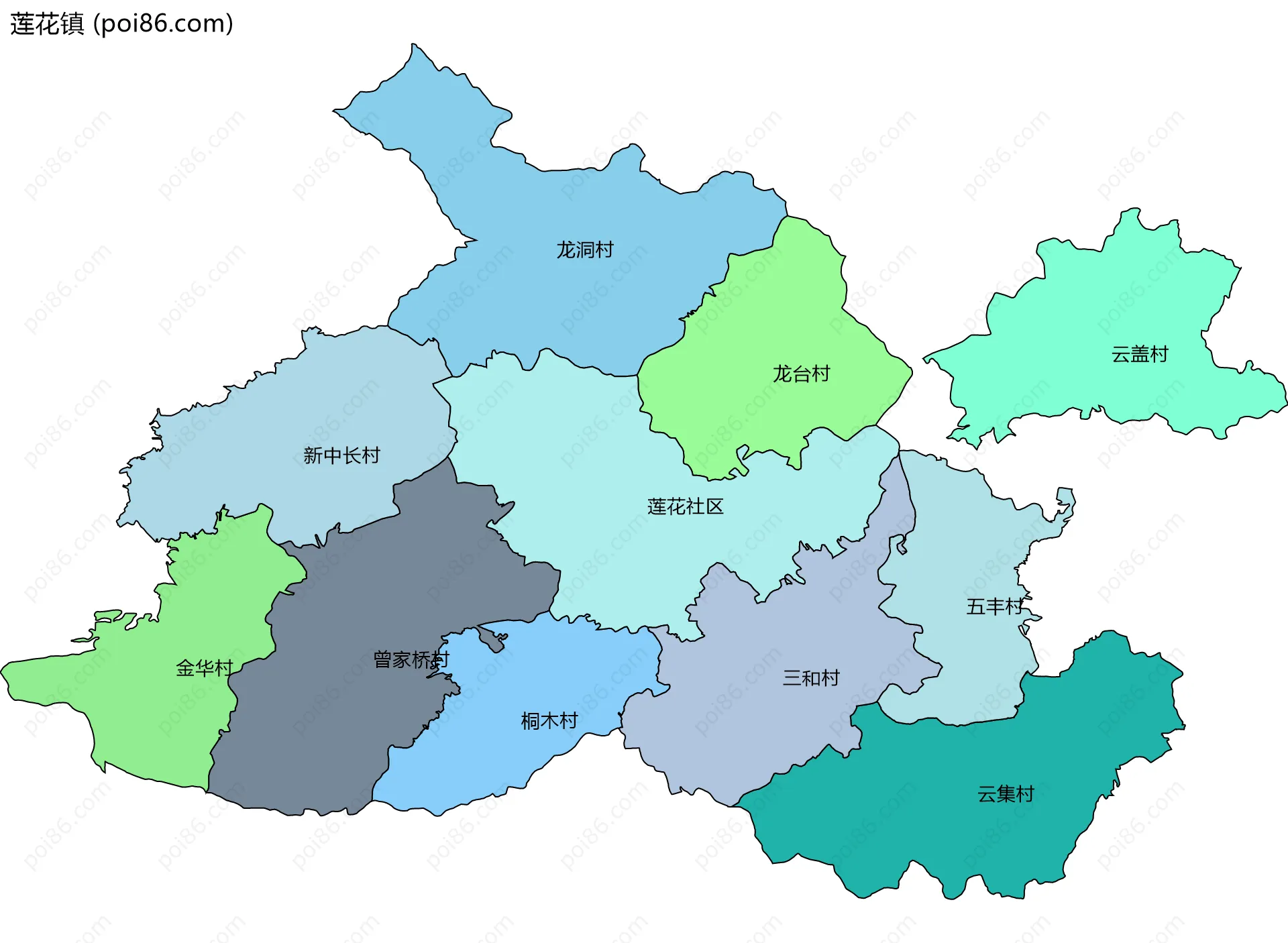 莲花镇边界地图(五级行政区划)