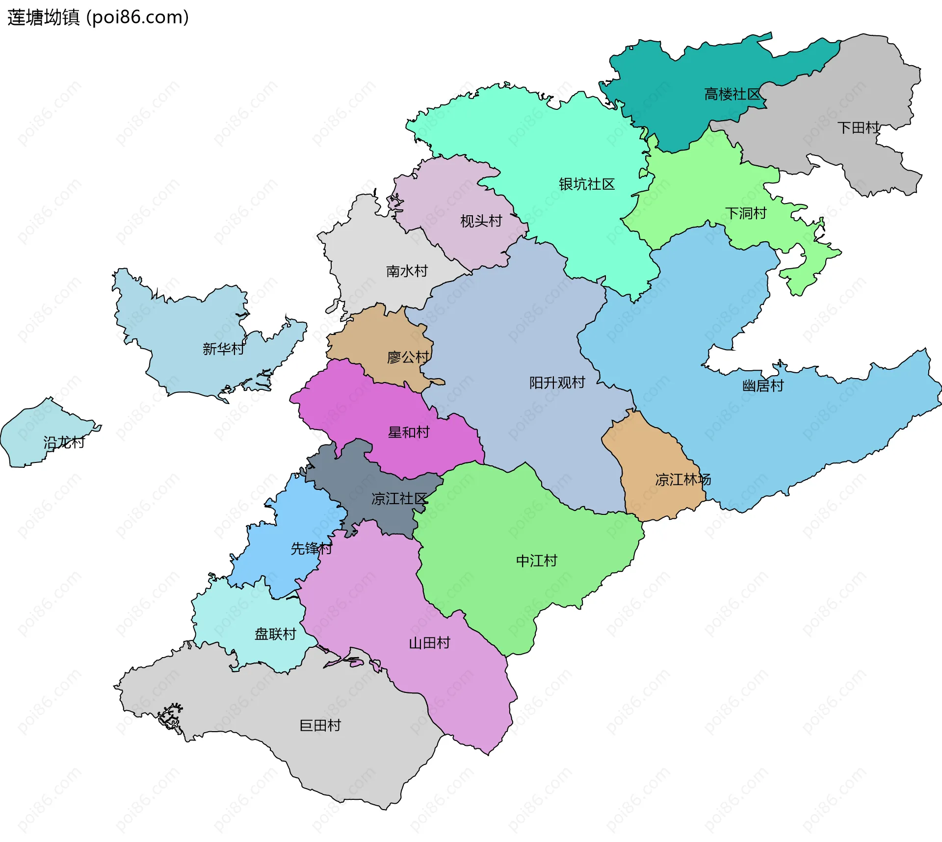 莲塘坳镇边界地图(五级行政区划)