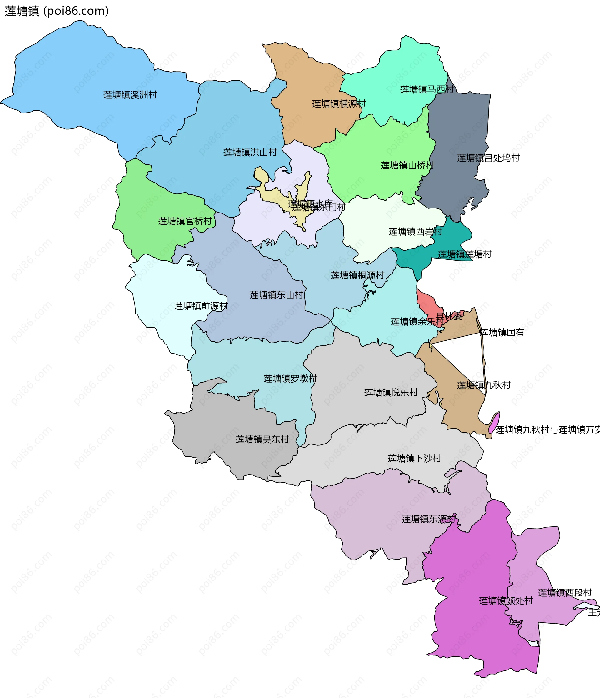 莲塘镇边界地图(五级行政区划)