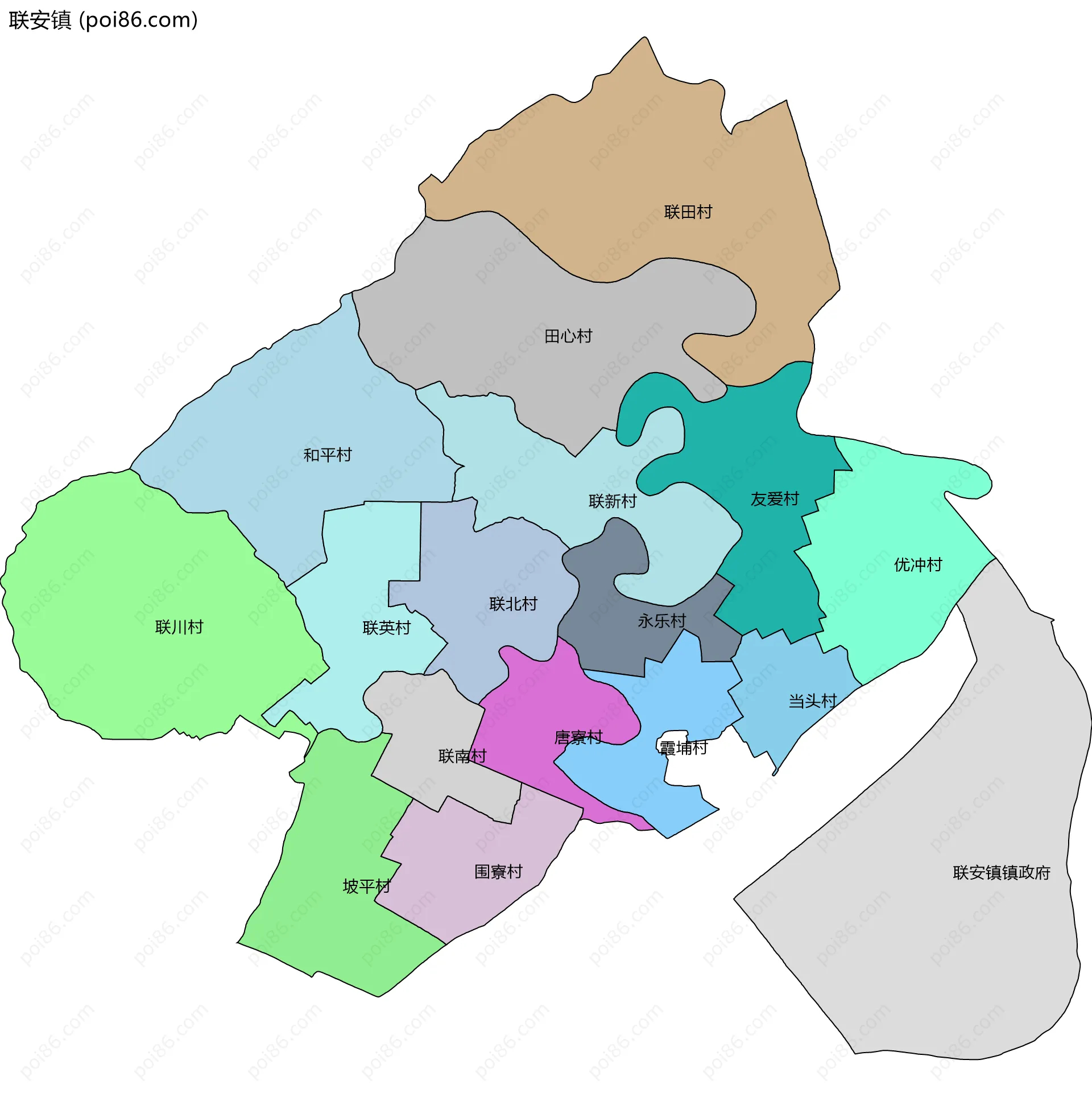 联安镇边界地图(五级行政区划)