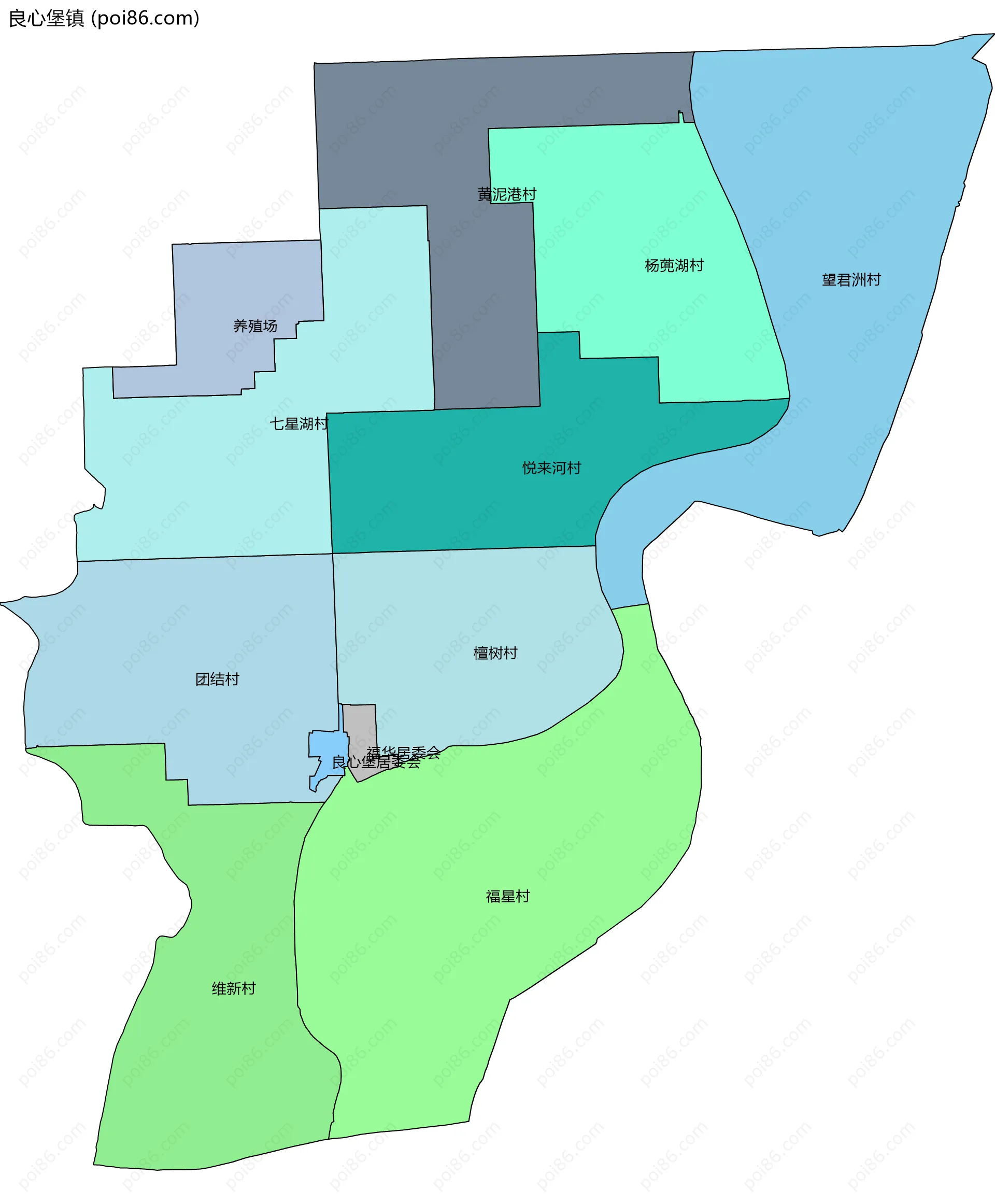 良心堡镇边界地图(五级行政区划)