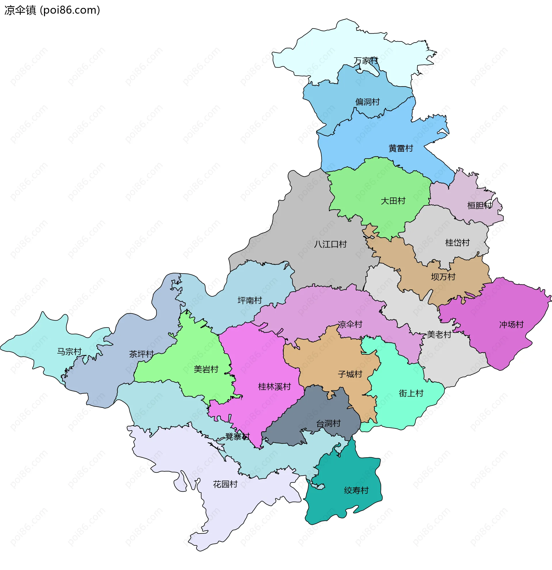 凉伞镇边界地图(五级行政区划)