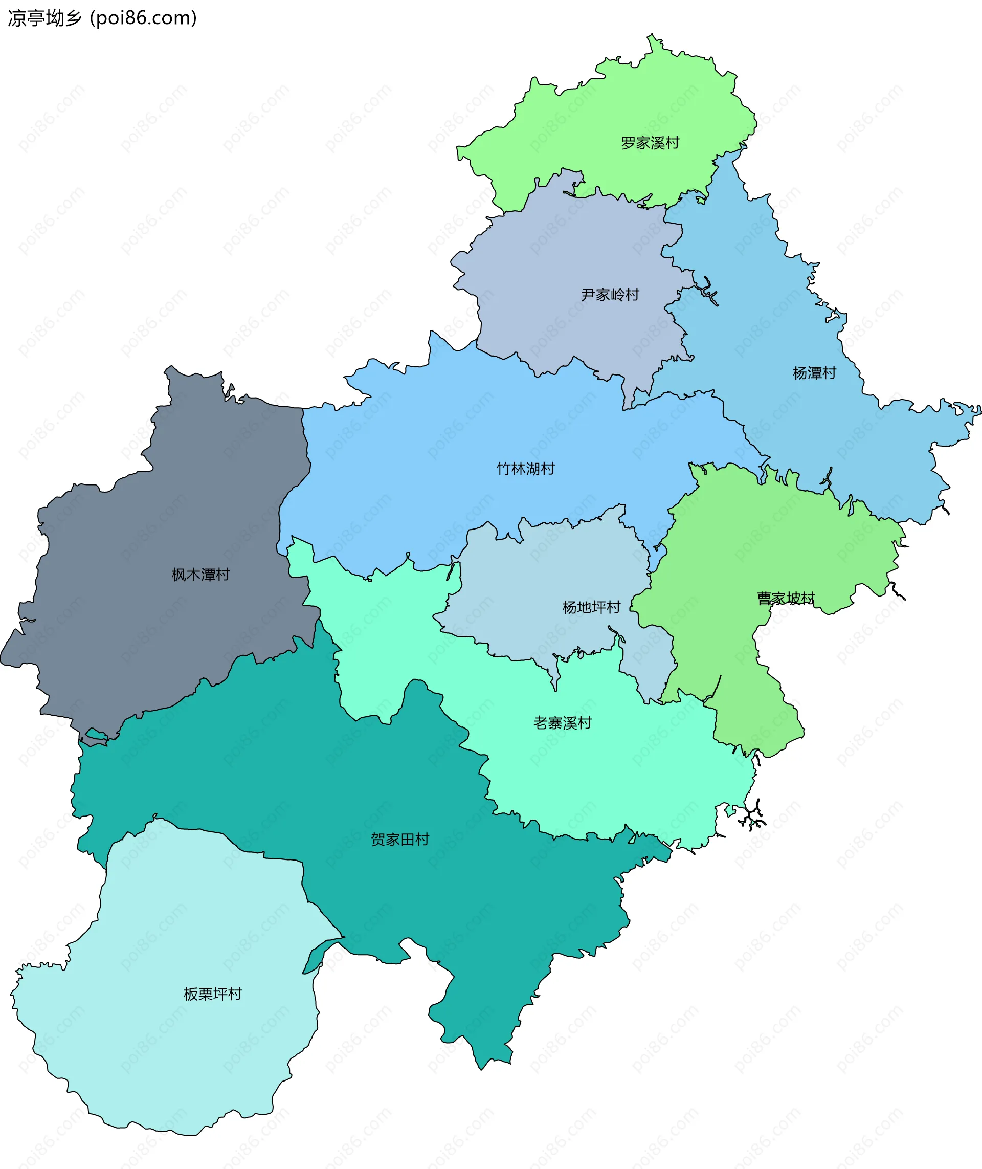 凉亭坳乡边界地图(五级行政区划)