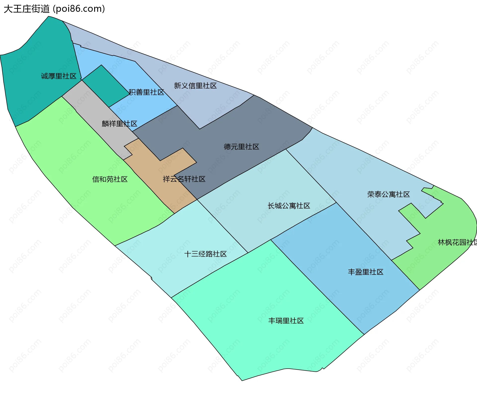 大王庄街道边界地图(五级行政区划)