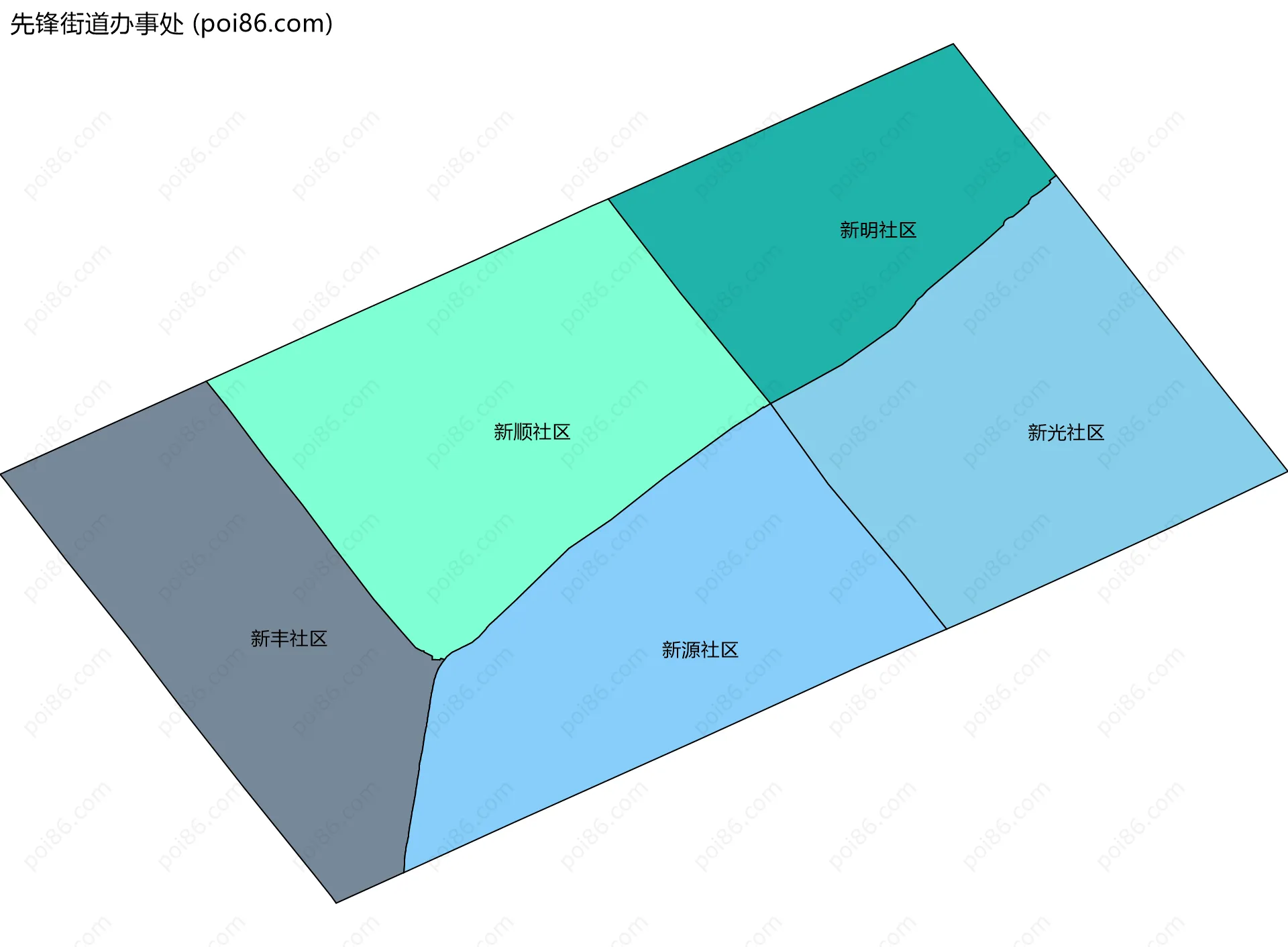 先锋街道办事处边界地图(五级行政区划)