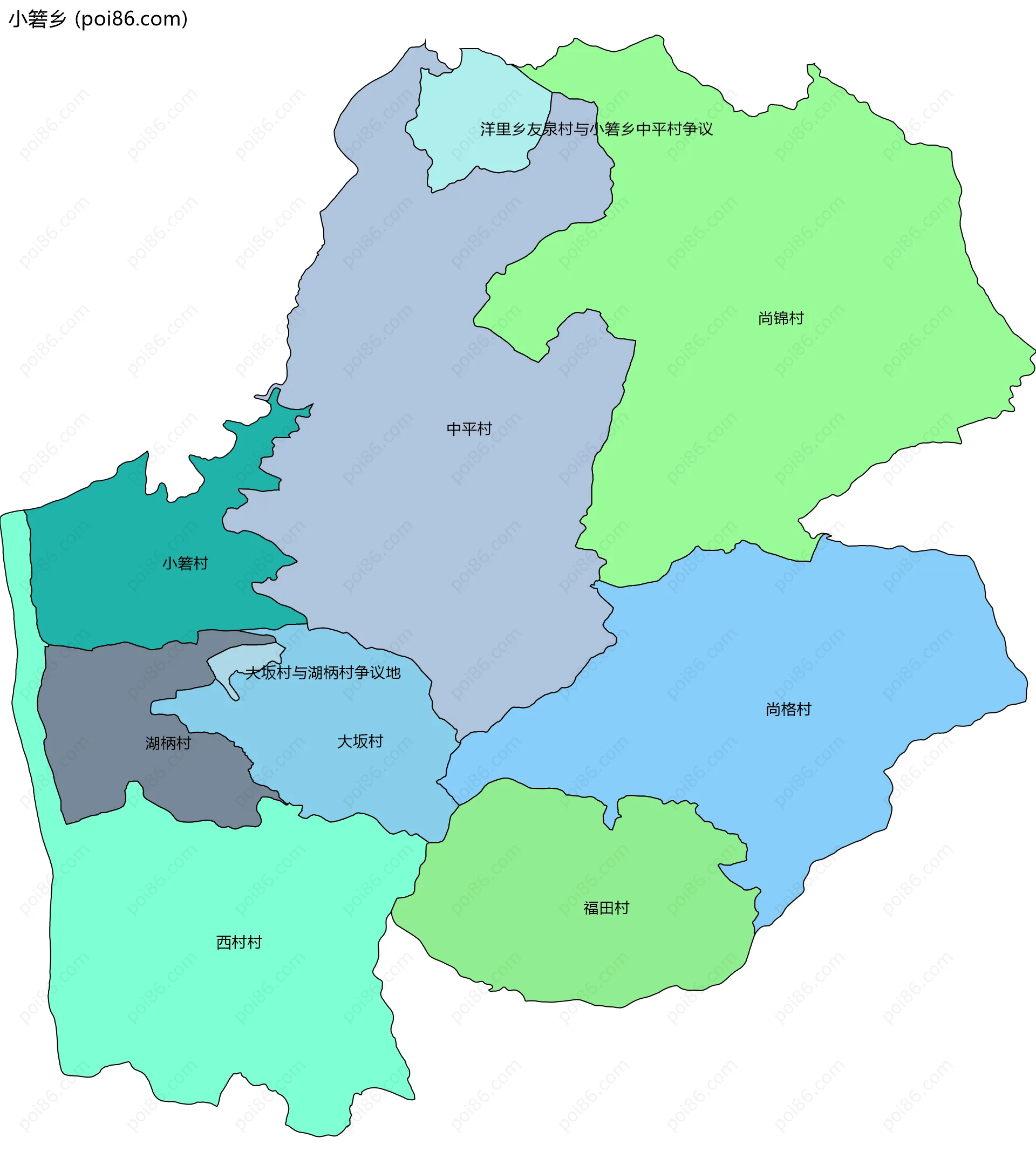小箬乡边界地图(五级行政区划)