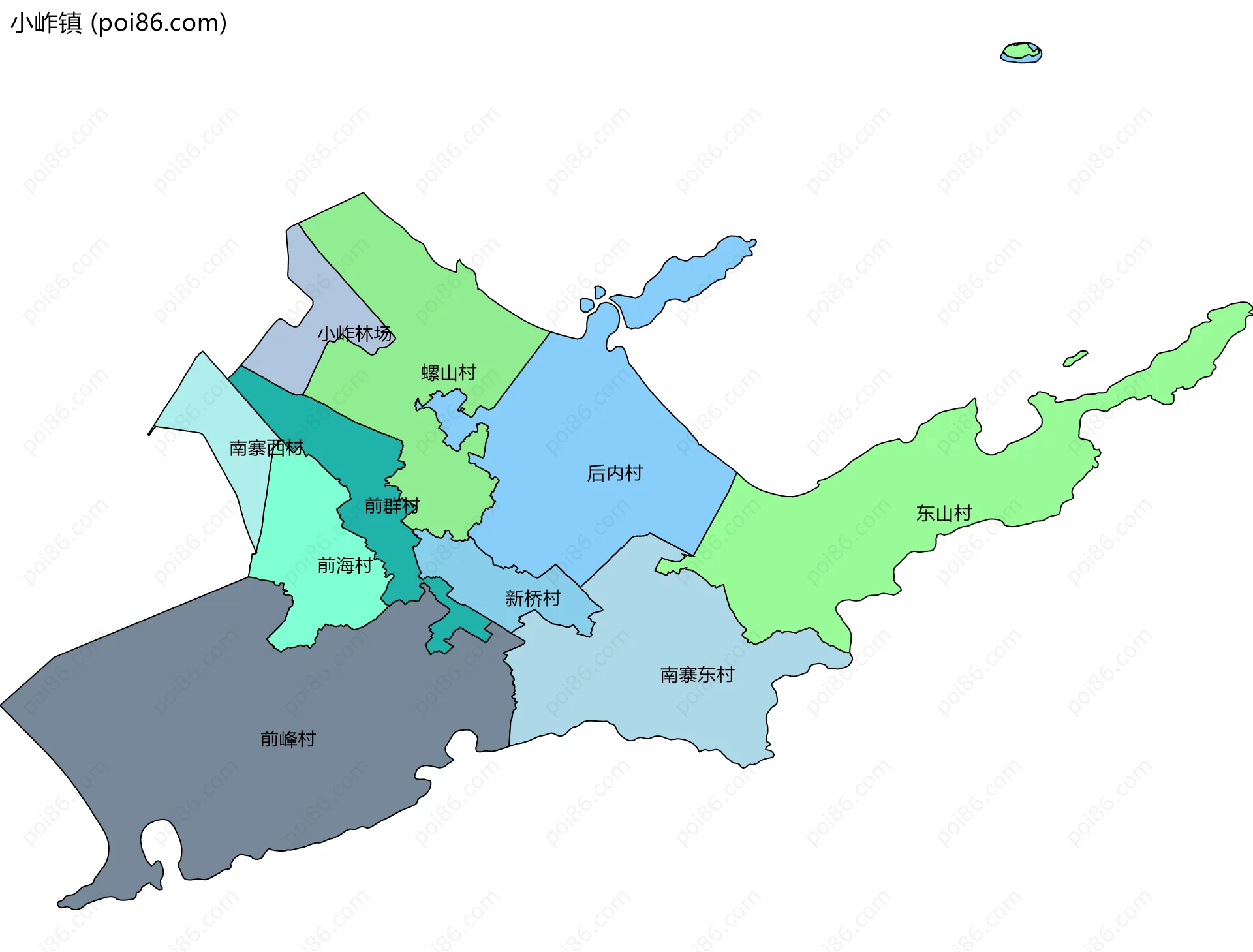 小岞镇边界地图(五级行政区划)