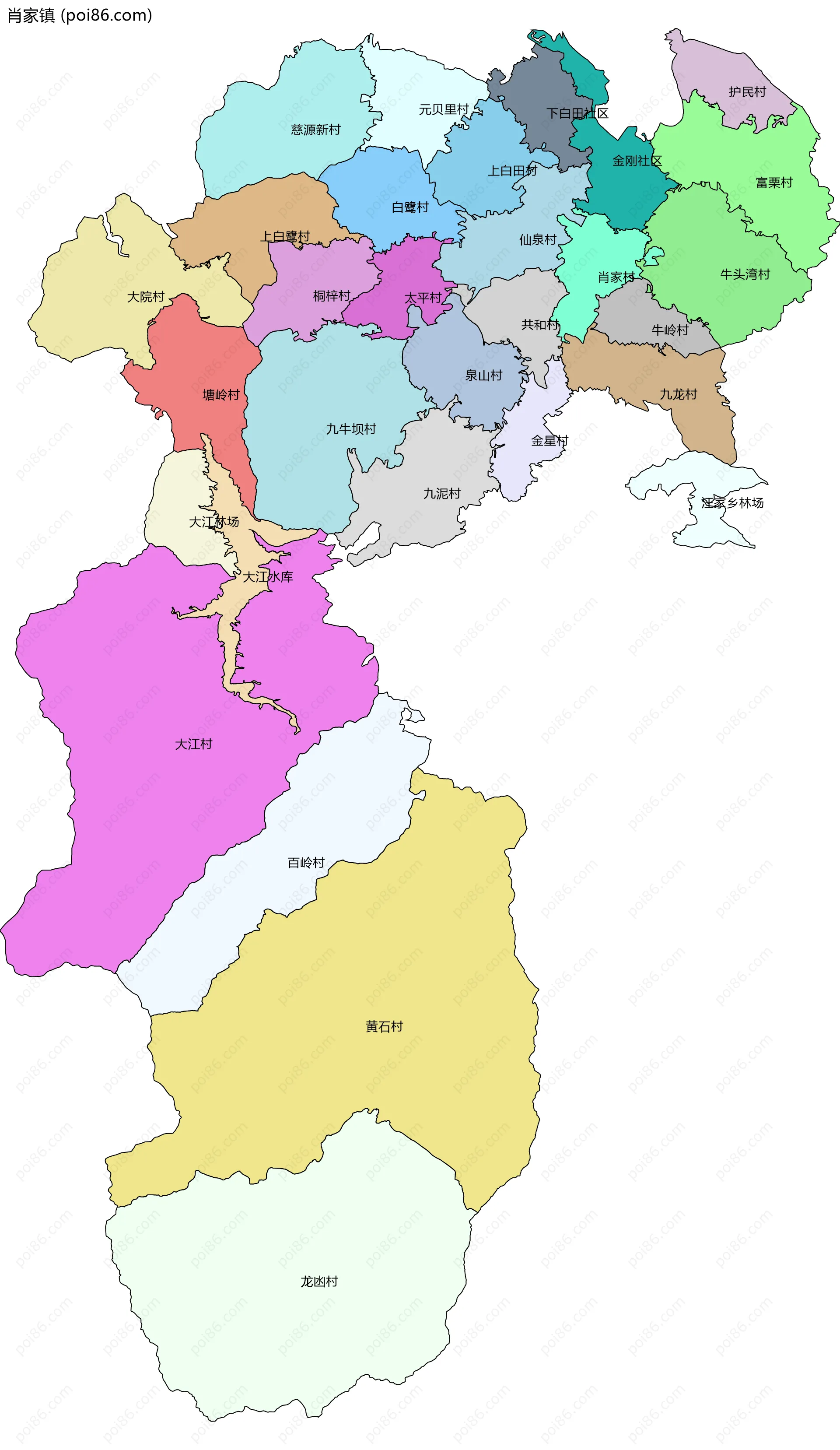 肖家镇边界地图(五级行政区划)
