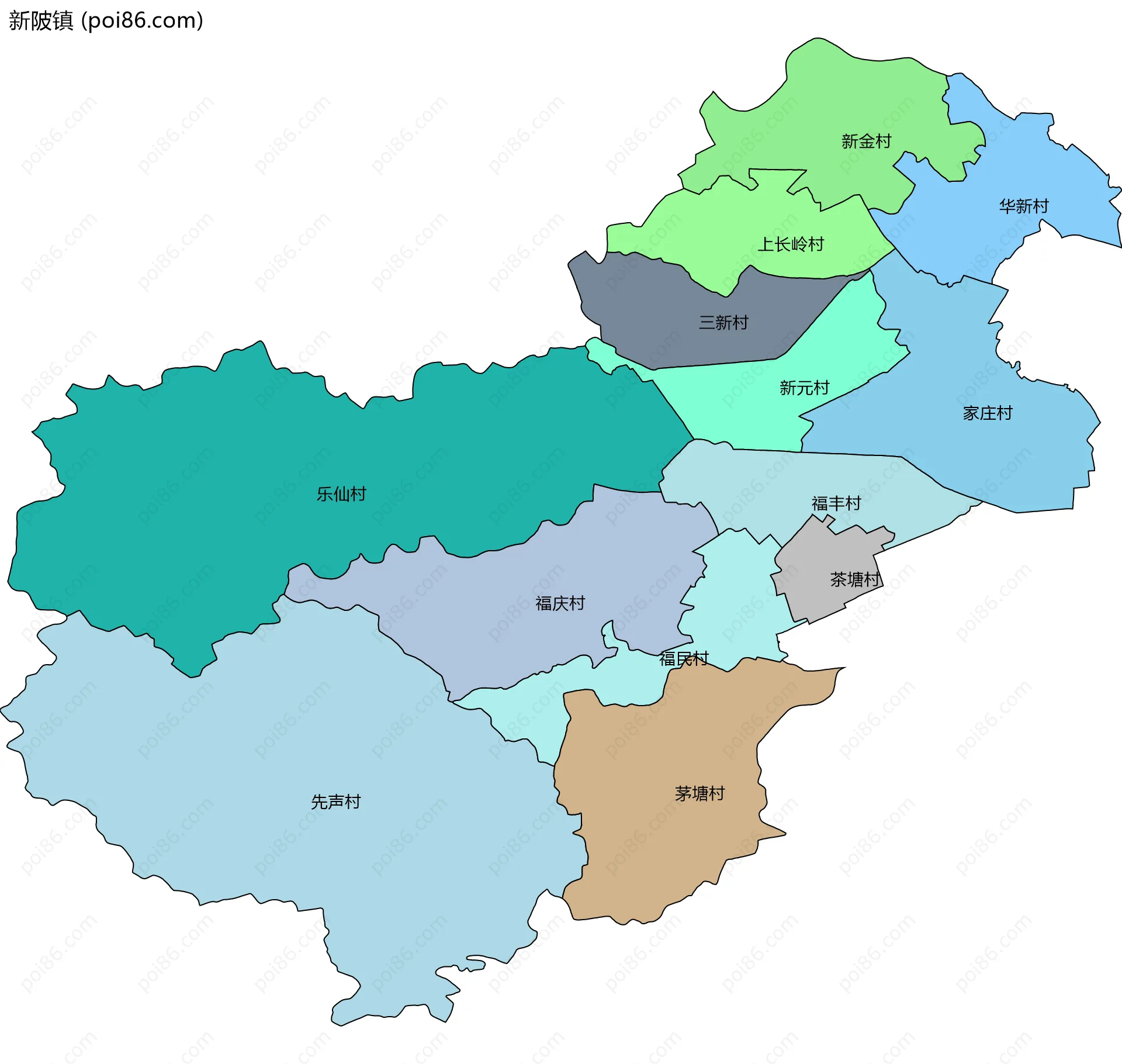 新陂镇边界地图(五级行政区划)