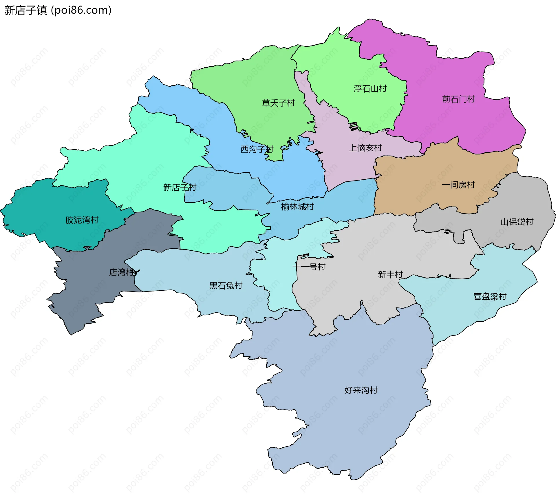 新店子镇边界地图(五级行政区划)