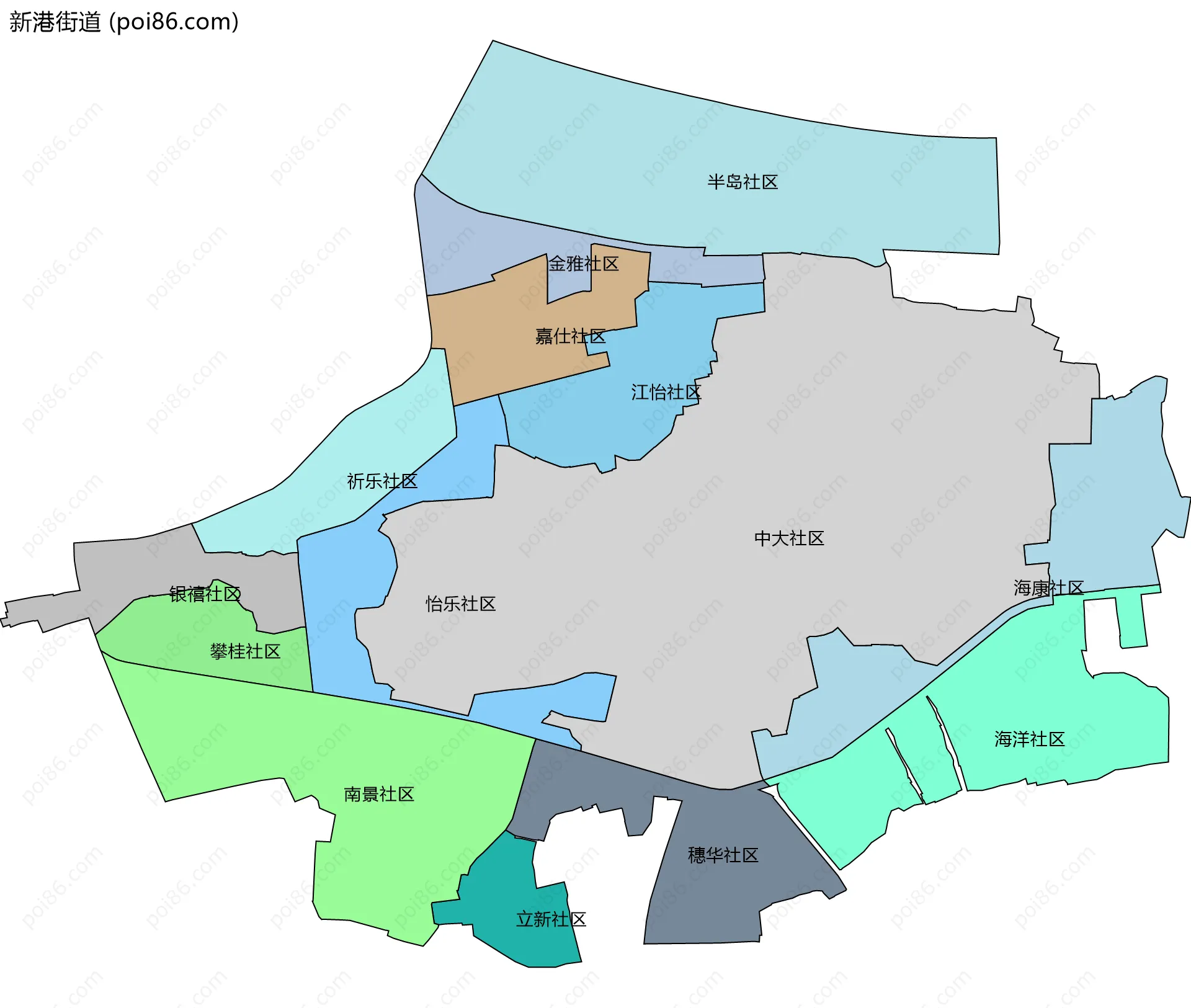 新港街道边界地图(五级行政区划)