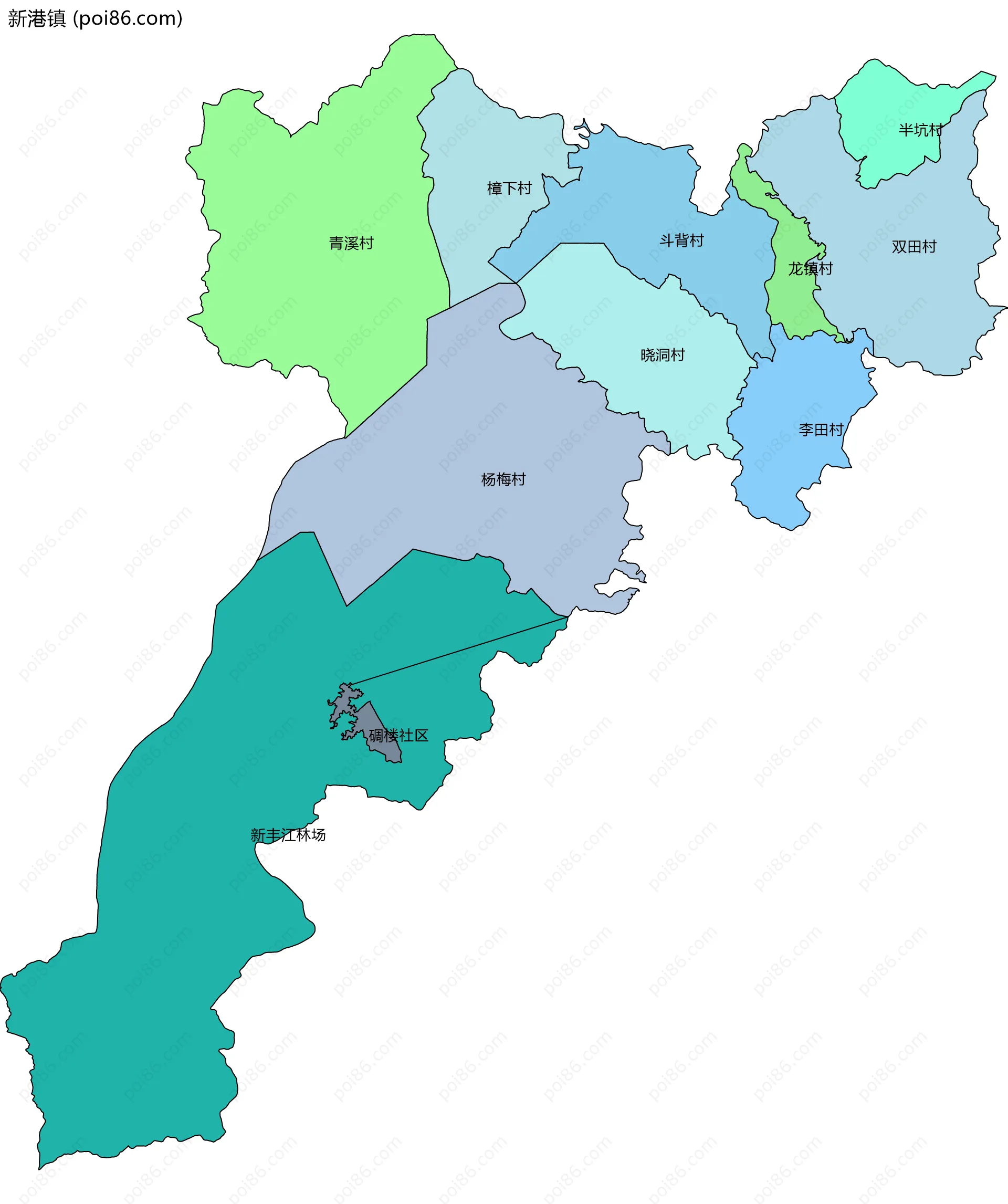 新港镇边界地图(五级行政区划)