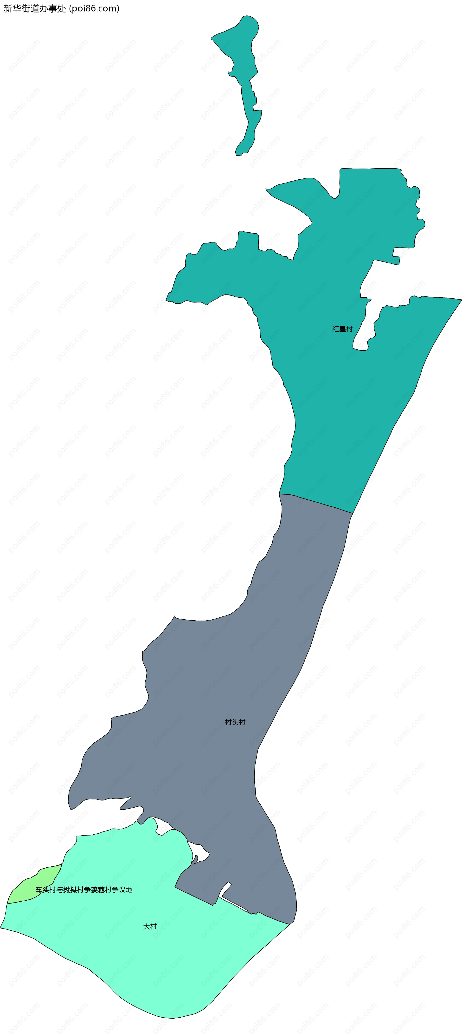 新华街道办事处边界地图(五级行政区划)