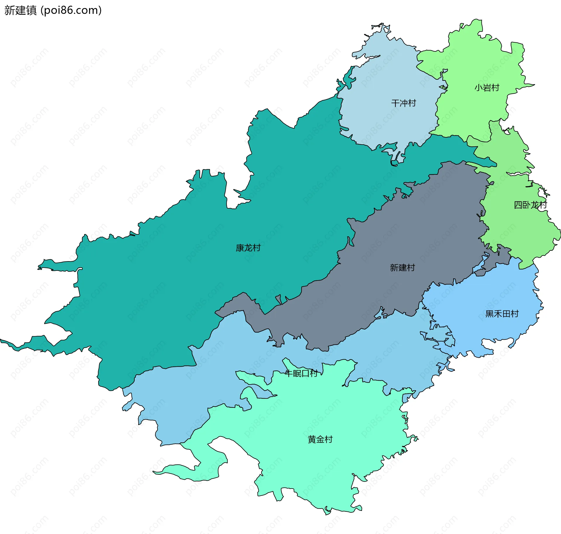 新建镇边界地图(五级行政区划)