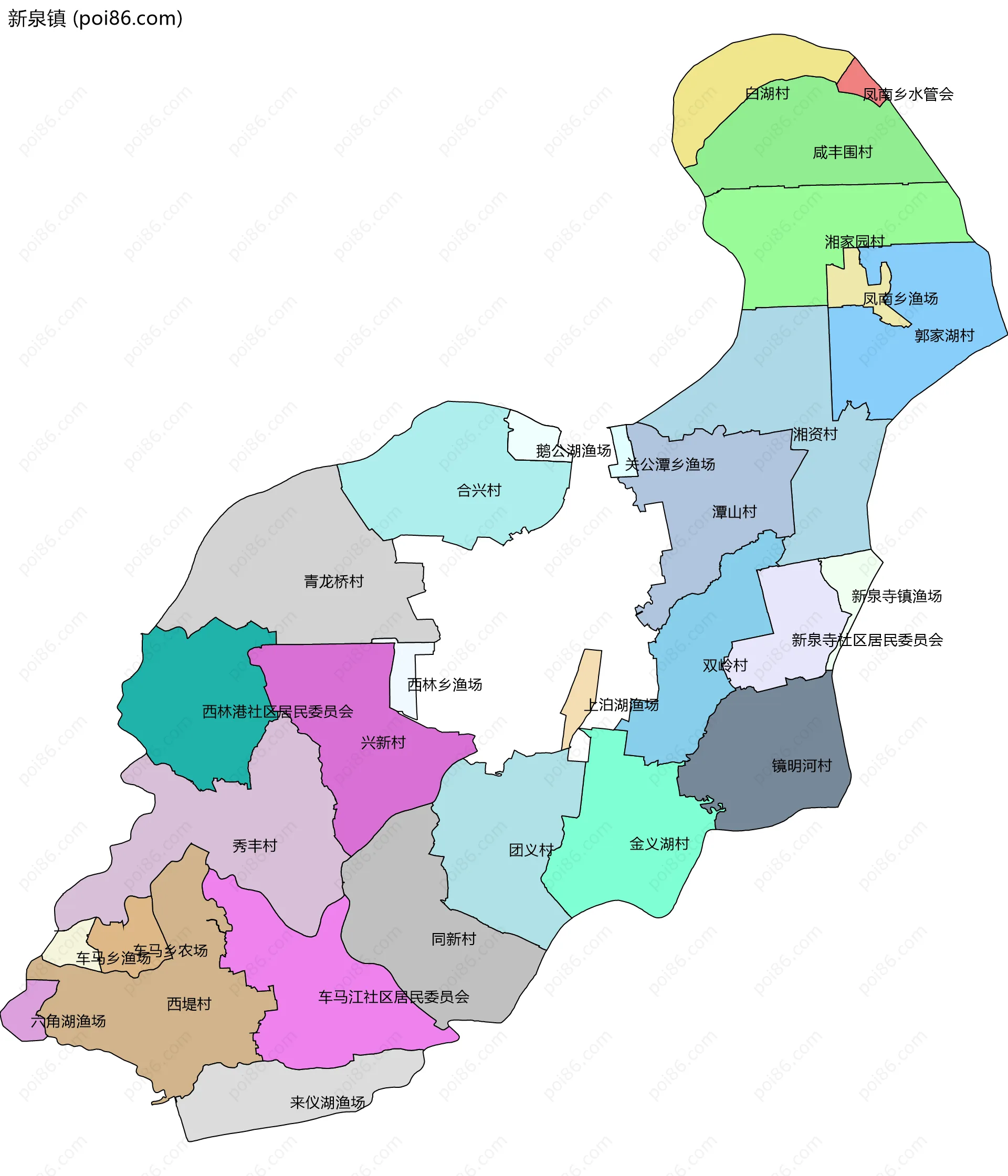 新泉镇边界地图(五级行政区划)