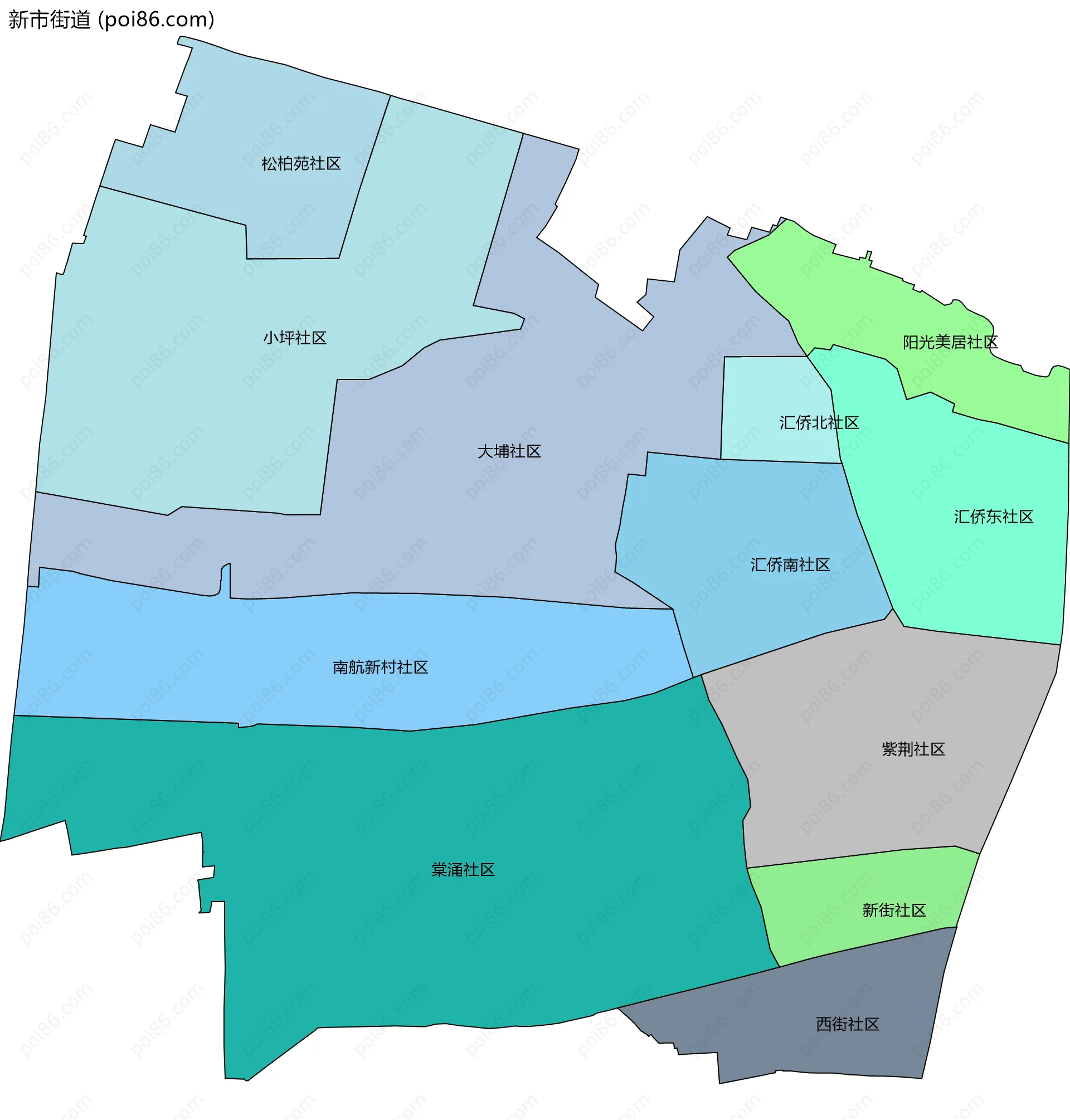 新市街道边界地图(五级行政区划)