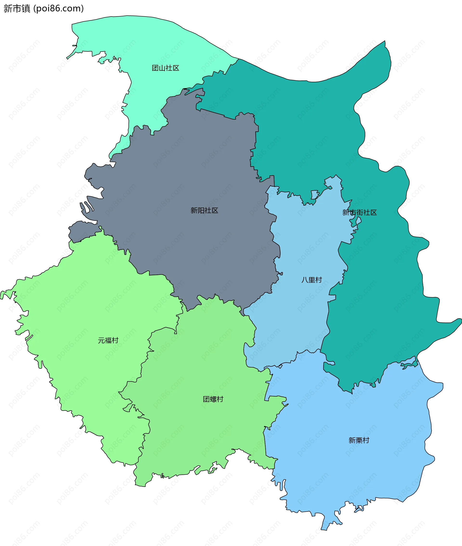 新市镇边界地图(五级行政区划)
