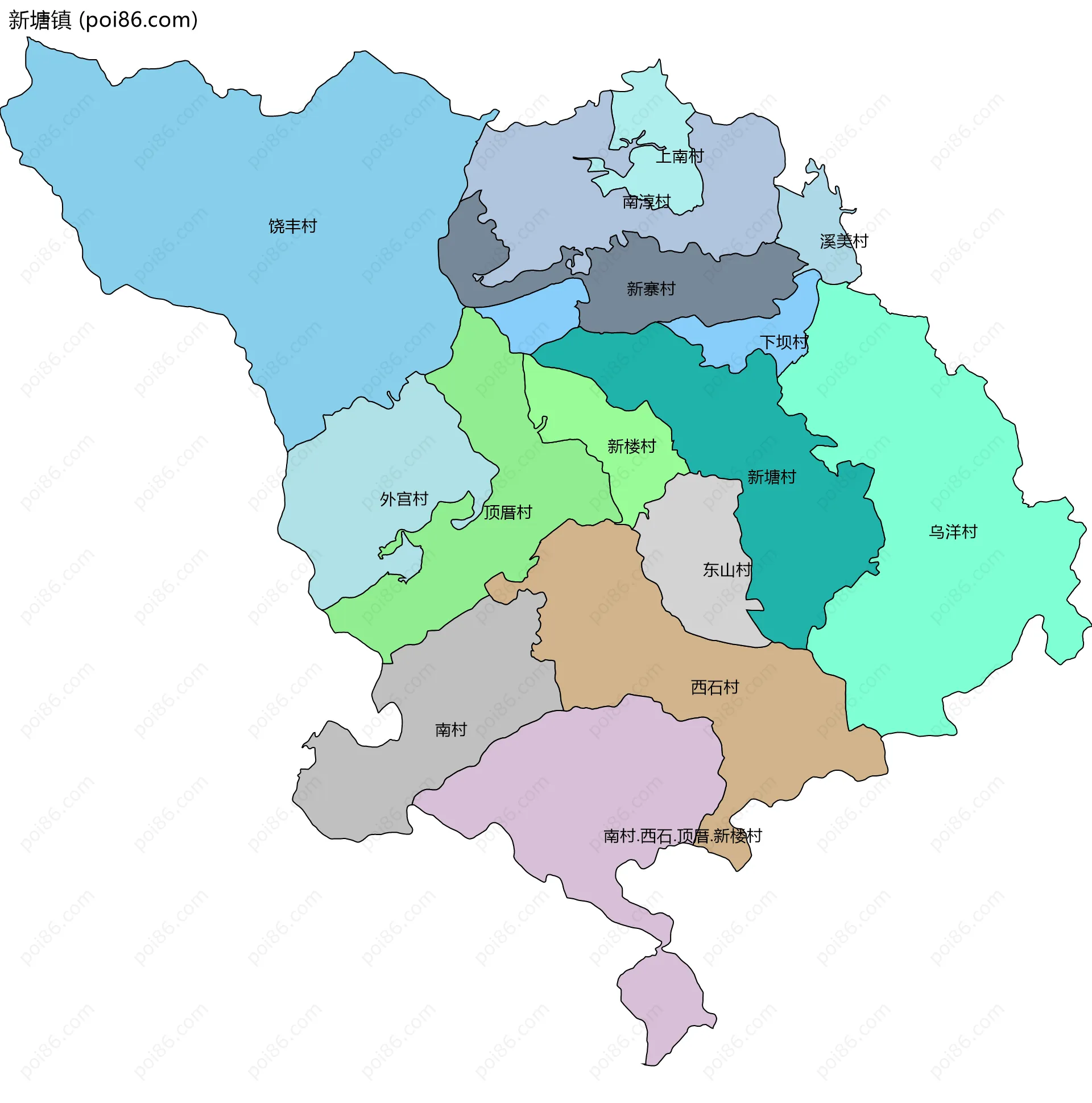 新塘镇边界地图(五级行政区划)