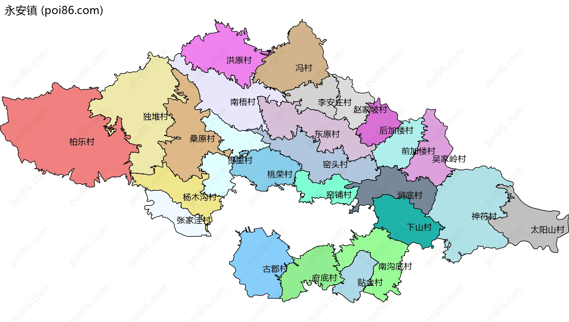 永安镇边界地图(五级行政区划)