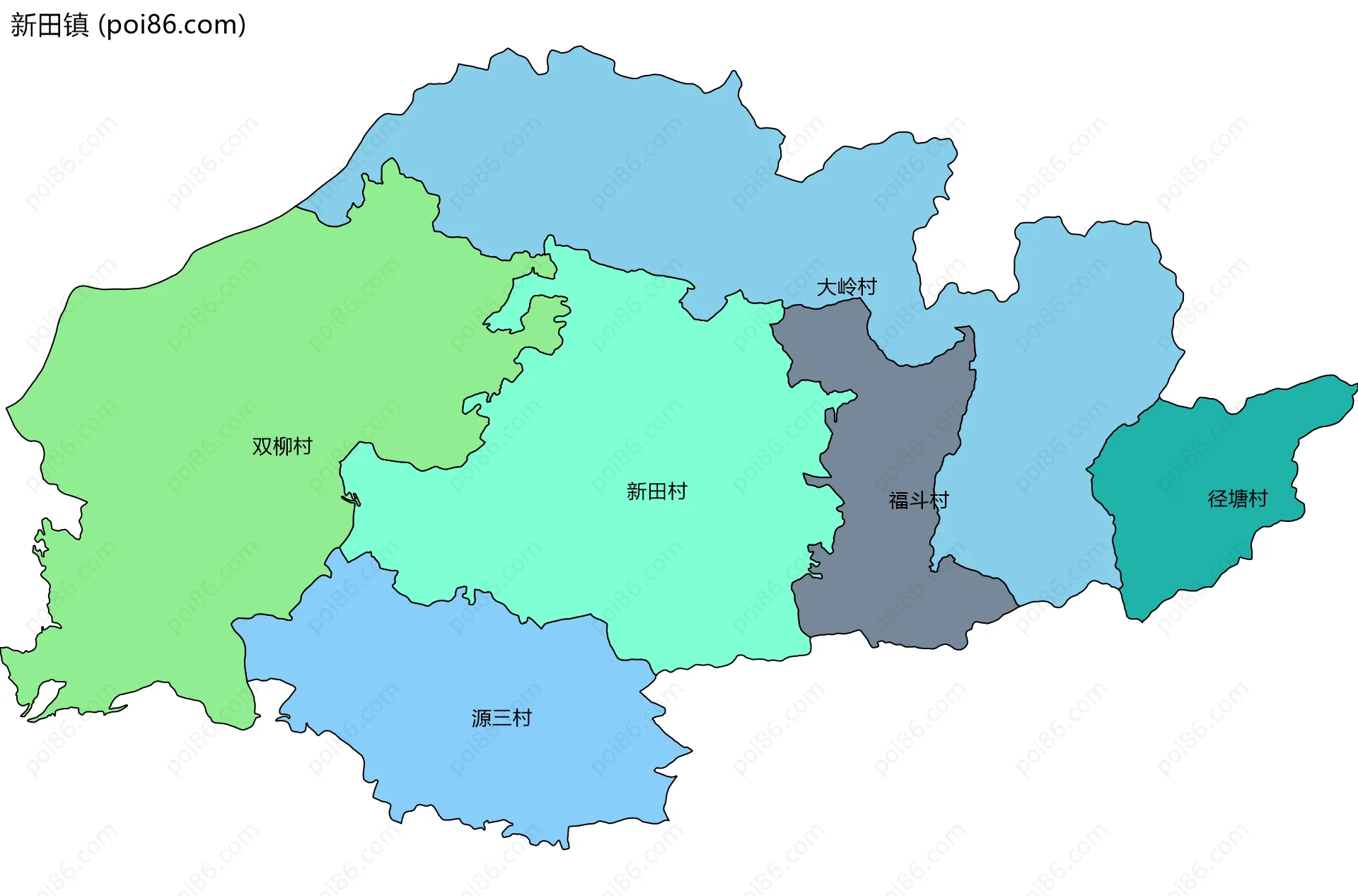 新田镇边界地图(五级行政区划)