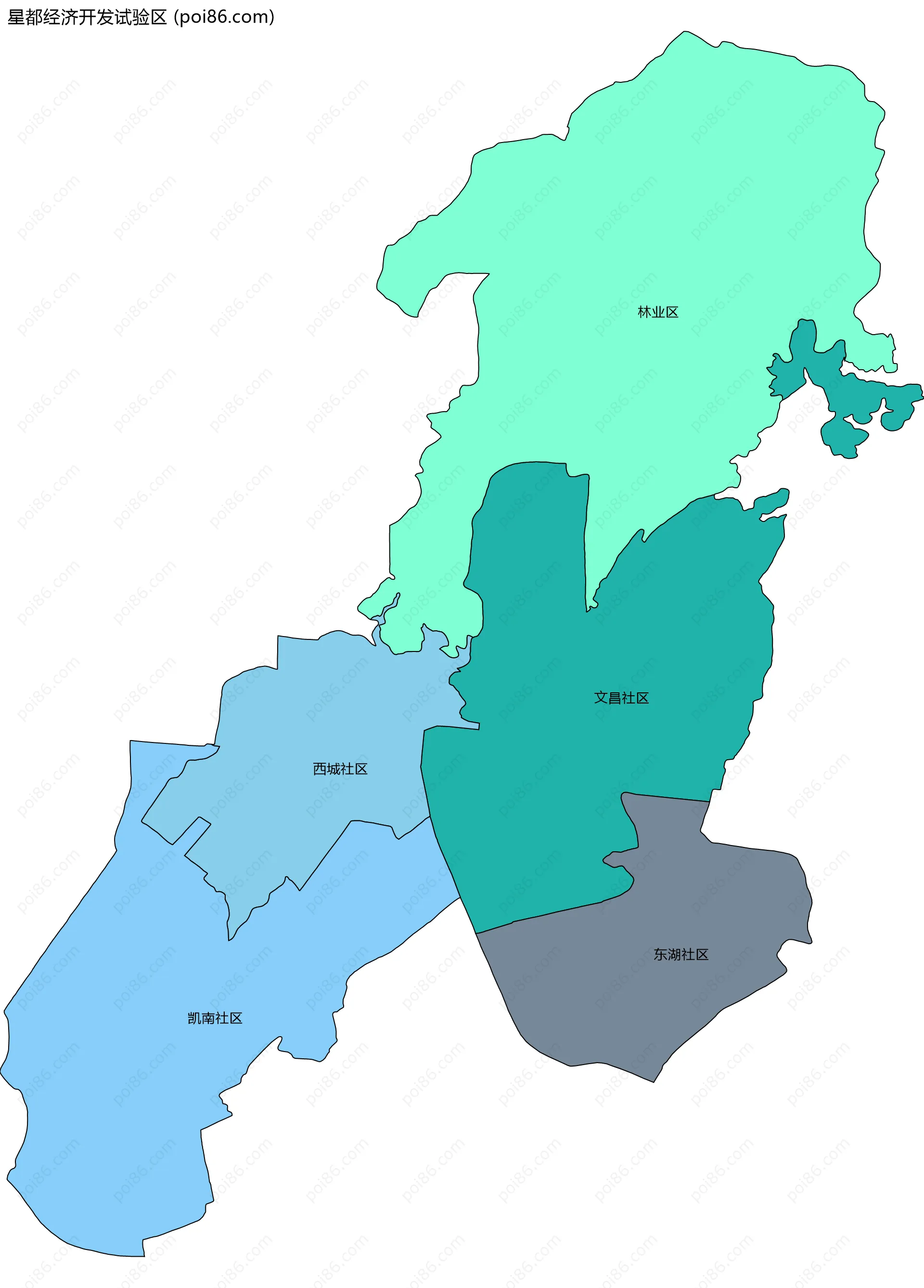 星都经济开发试验区边界地图(五级行政区划)