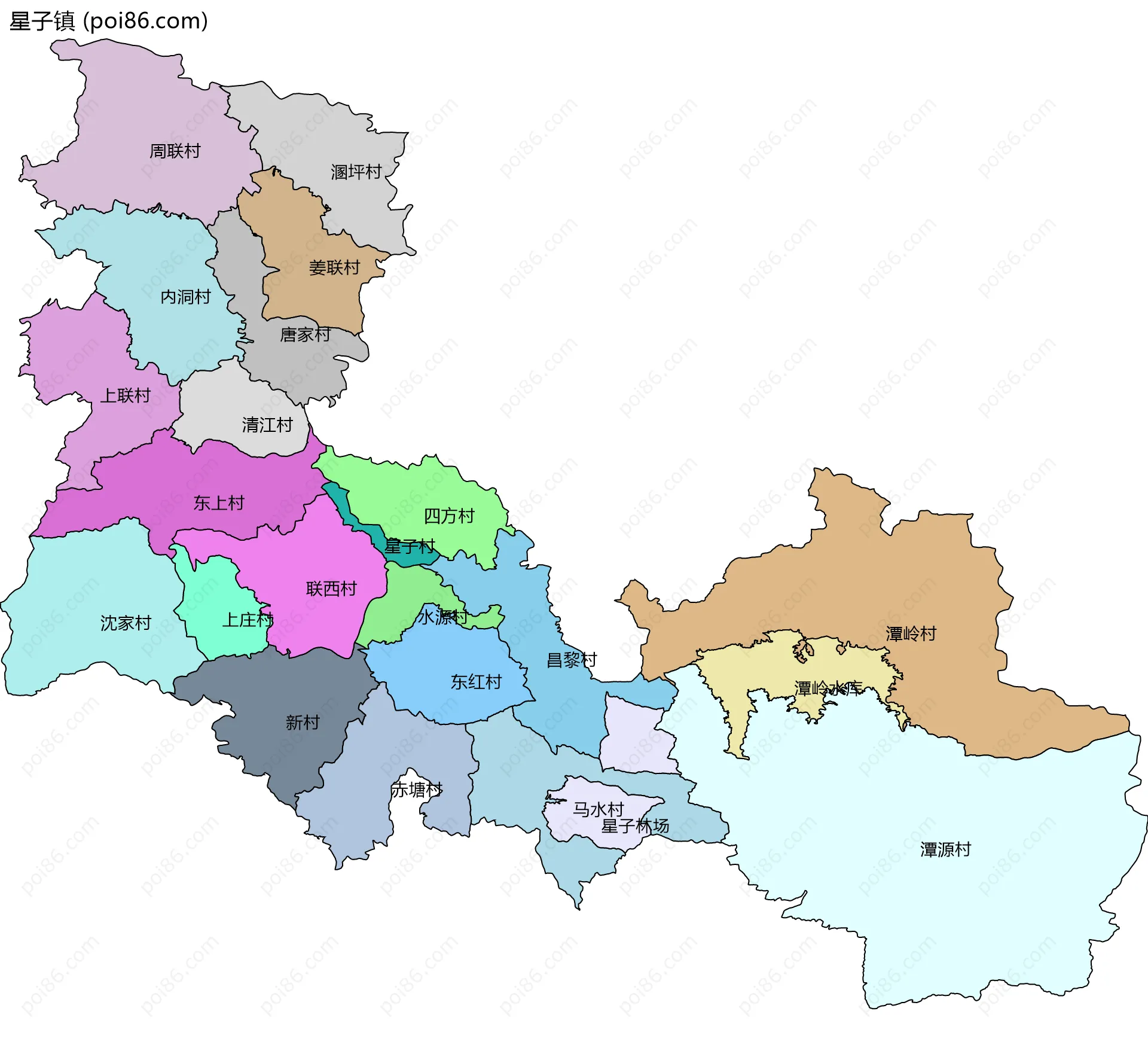 星子镇边界地图(五级行政区划)