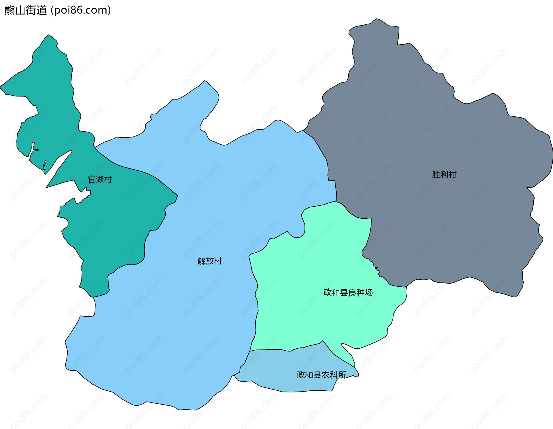 熊山街道边界地图(五级行政区划)