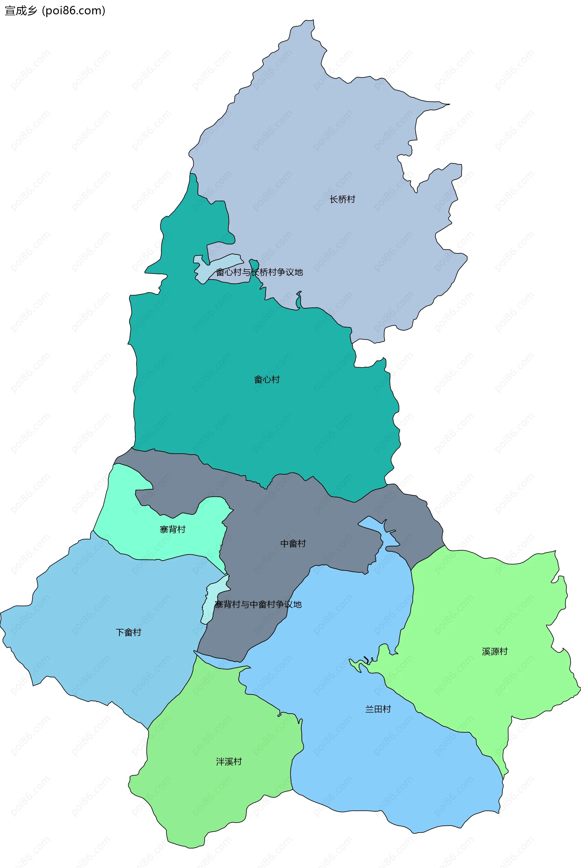 宣成乡边界地图(五级行政区划)