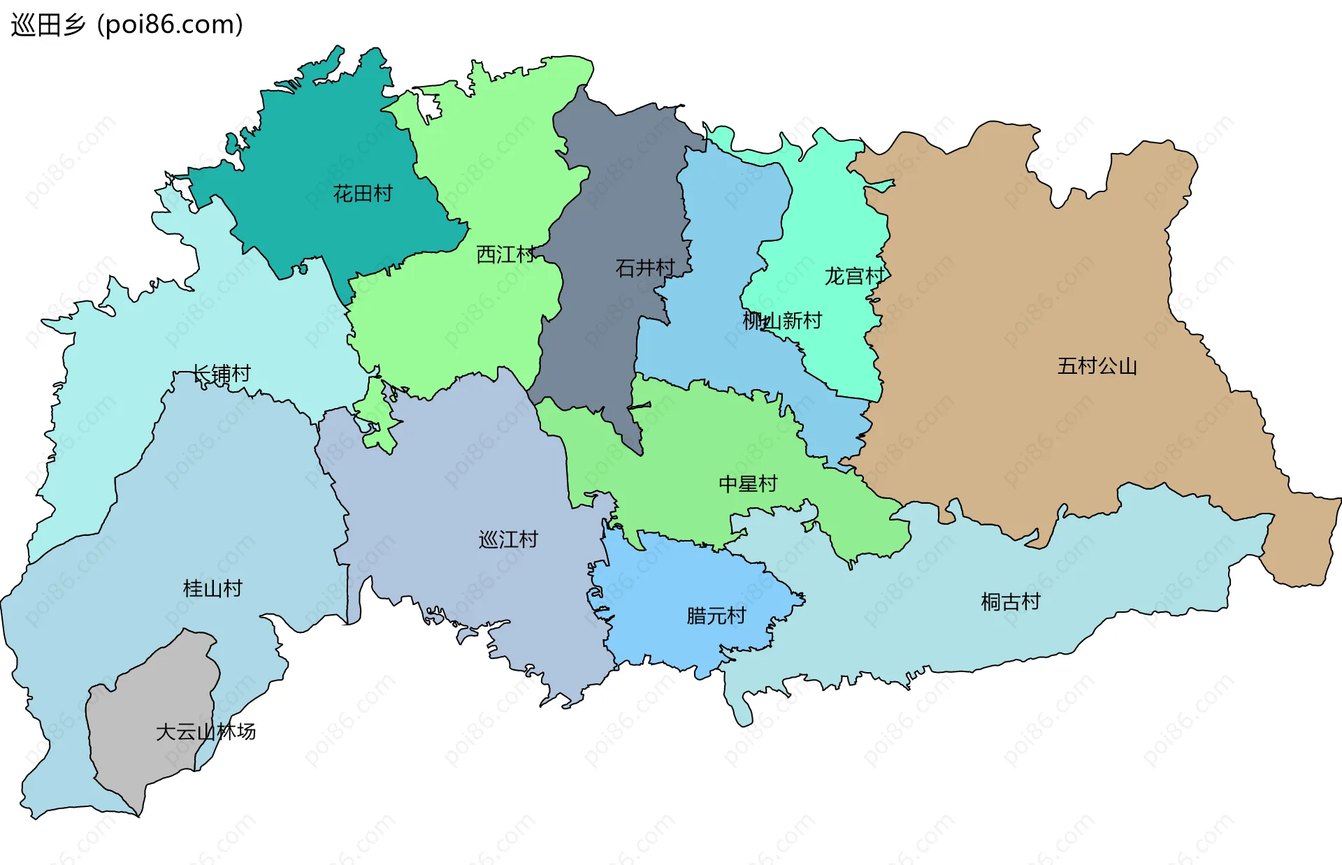 巡田乡边界地图(五级行政区划)