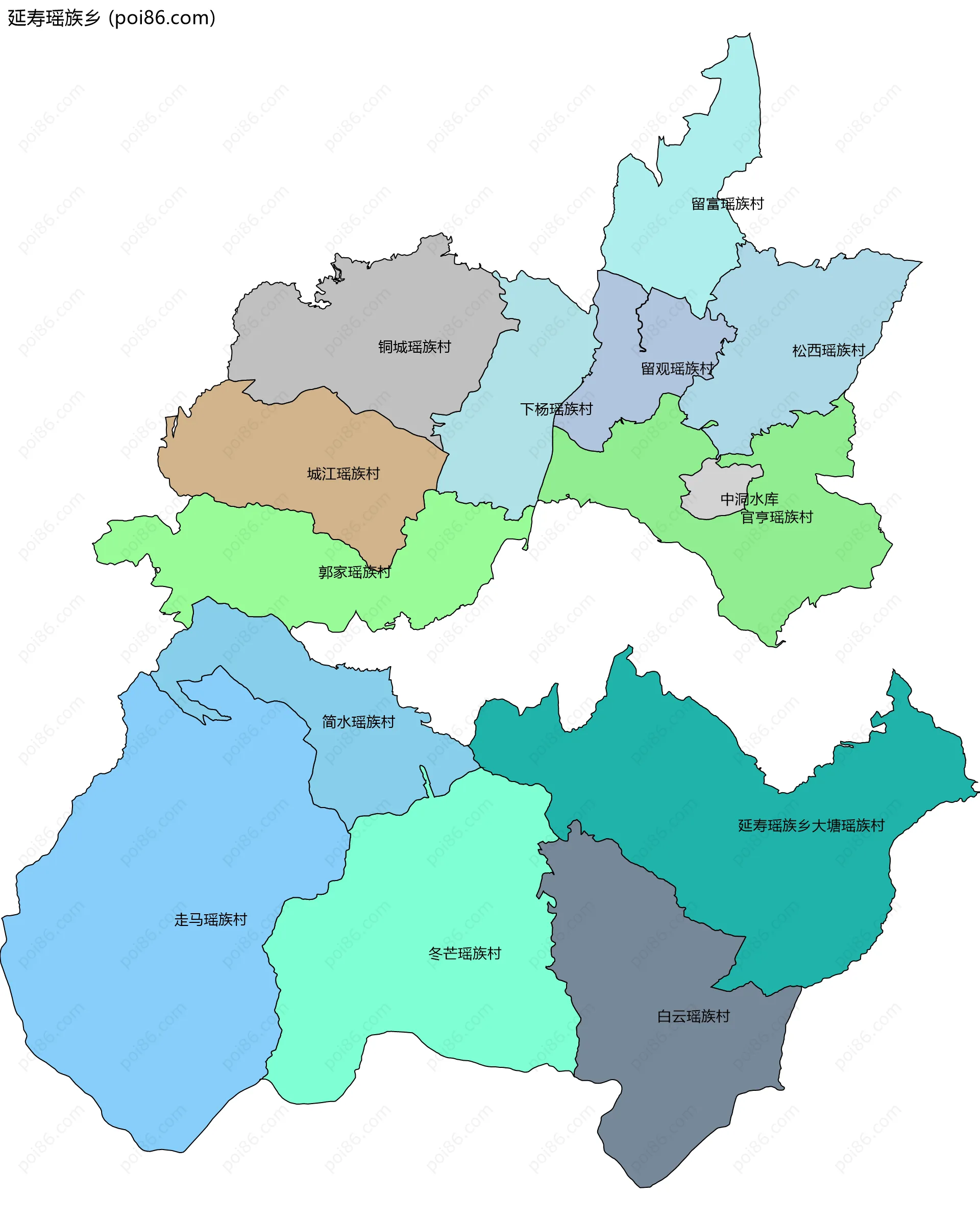 延寿瑶族乡边界地图(五级行政区划)