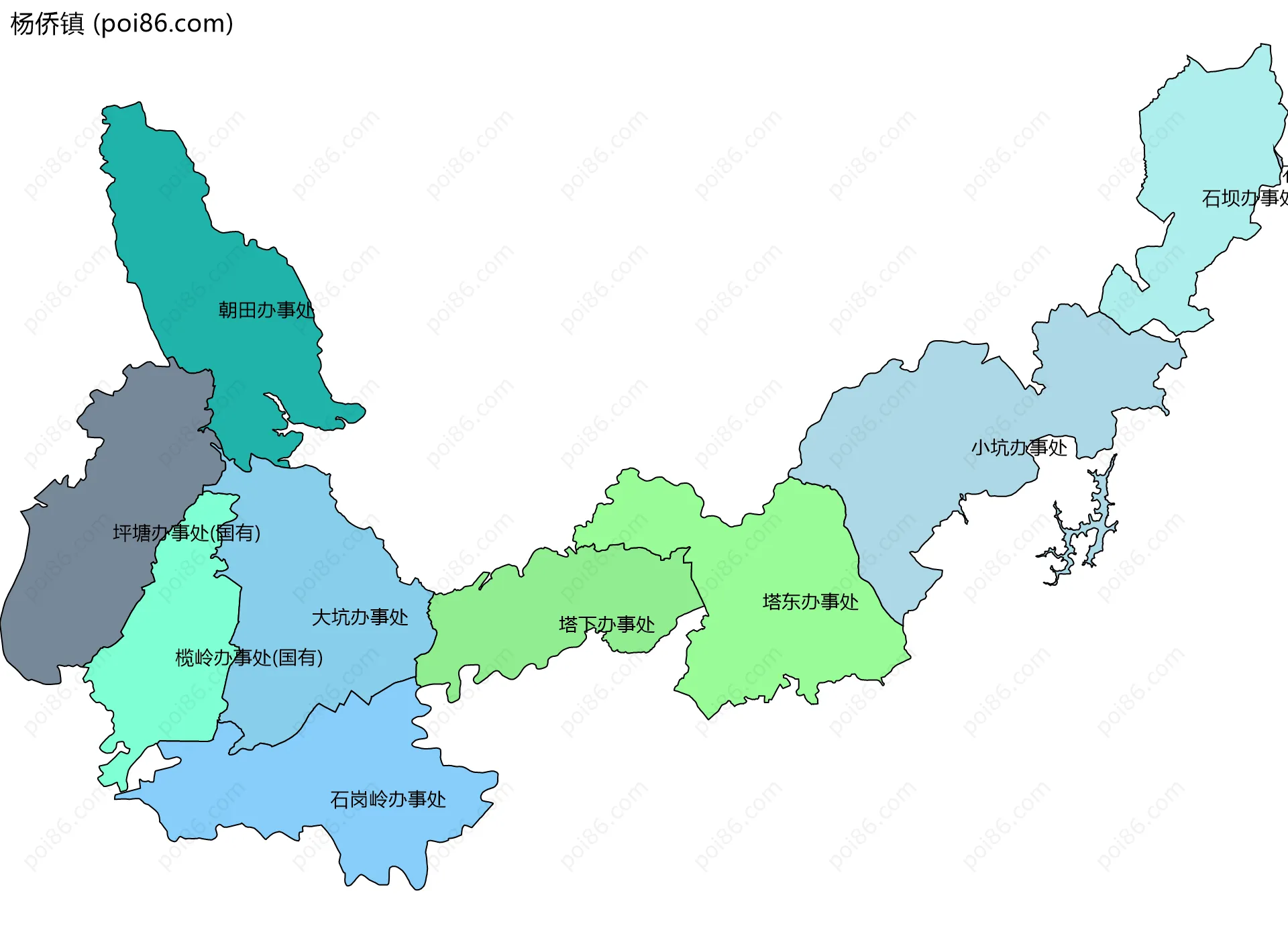 杨侨镇边界地图(五级行政区划)