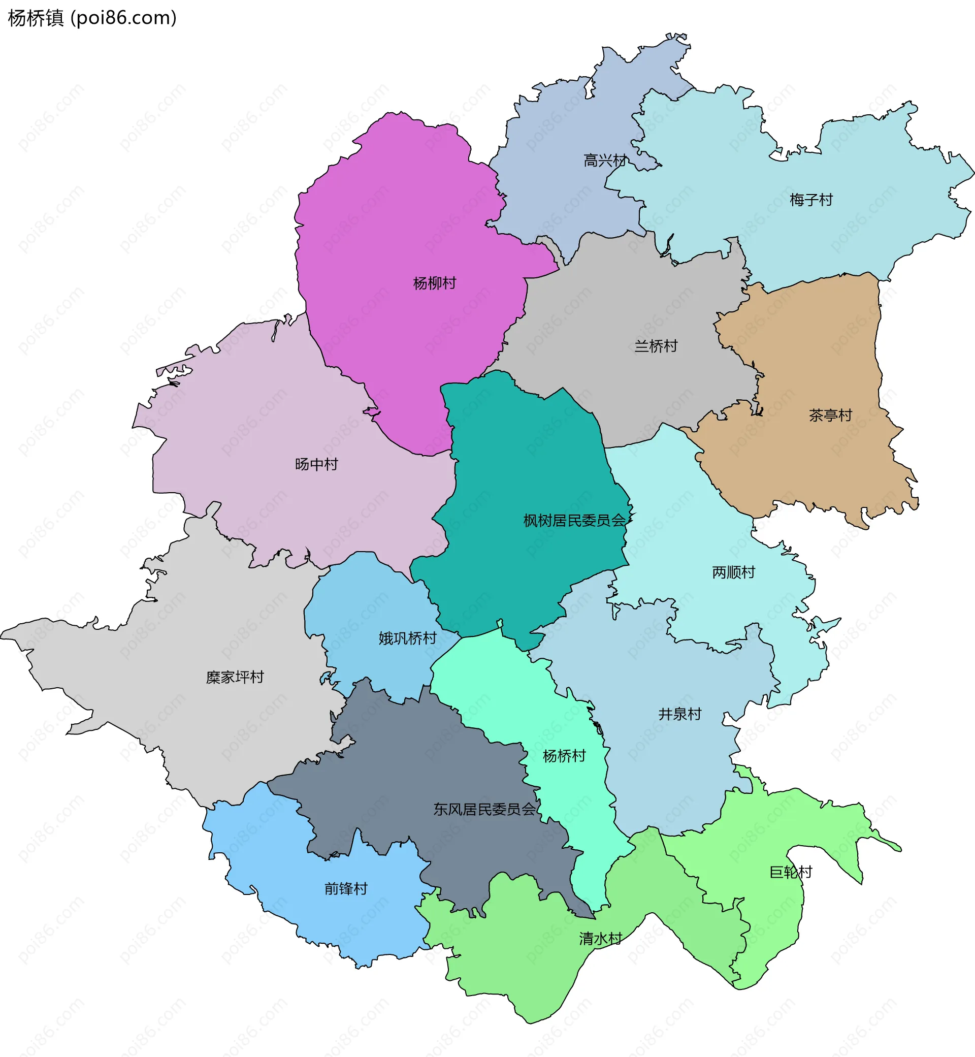 杨桥镇边界地图(五级行政区划)